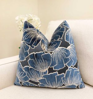 Blue Botanical Floral Velvet Pillow Cover