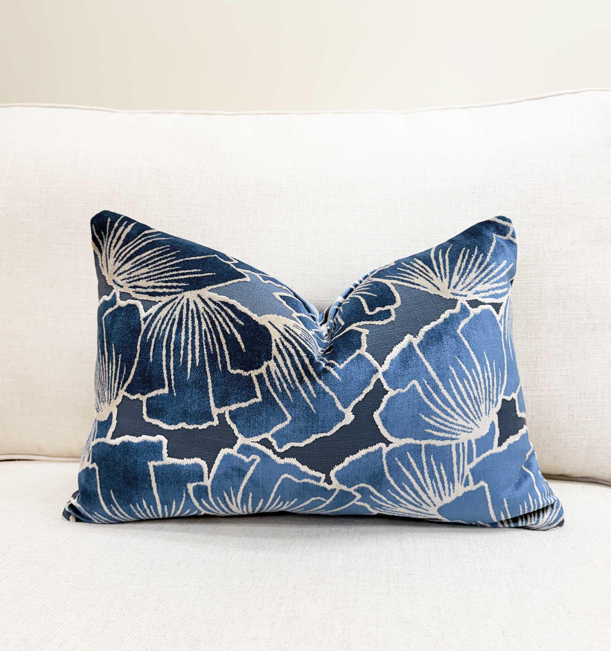 Blue Botanical Floral Velvet Pillow Cover - Image 2