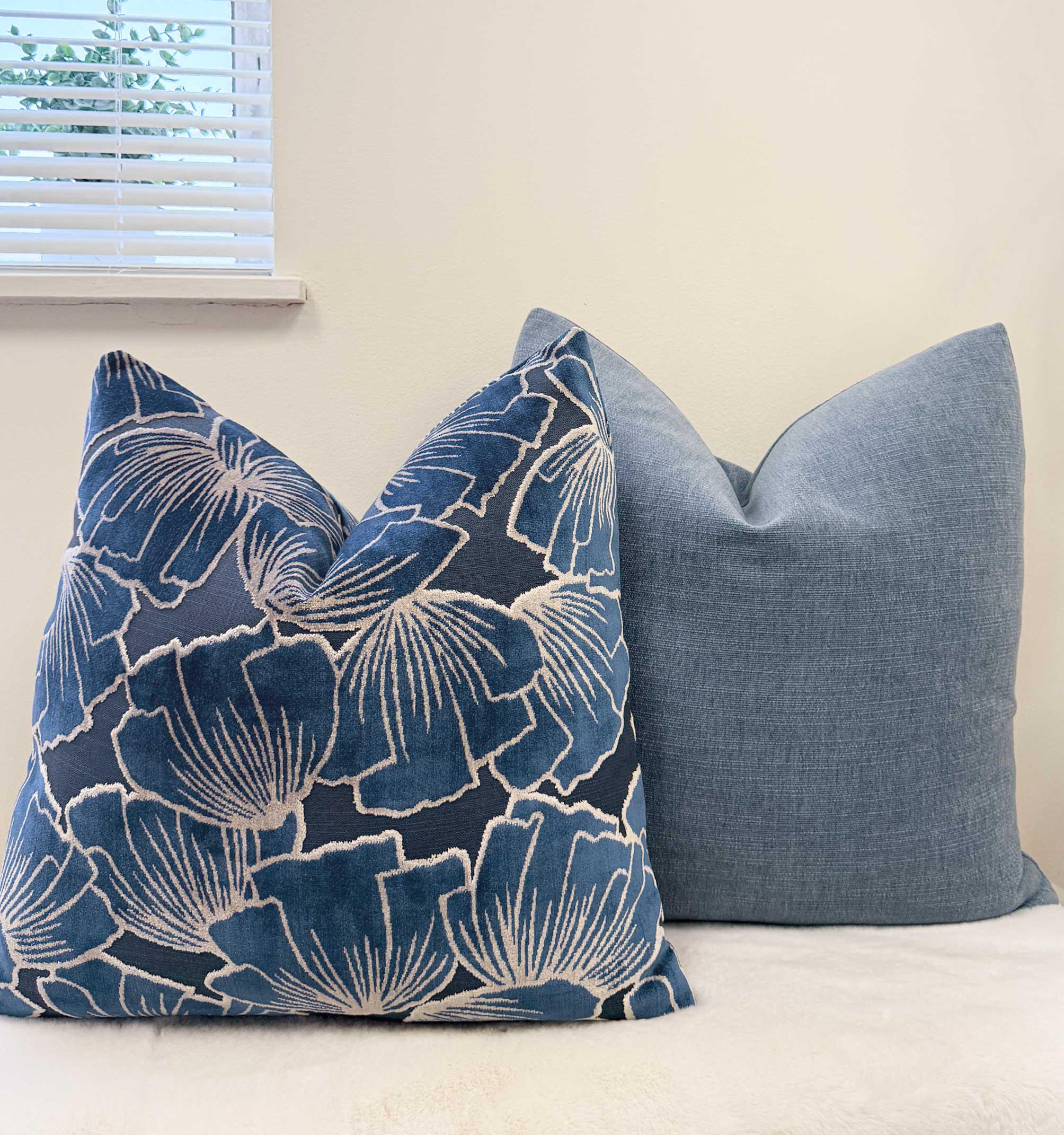 Blue Botanical Floral Velvet Pillow Cover - Image 3