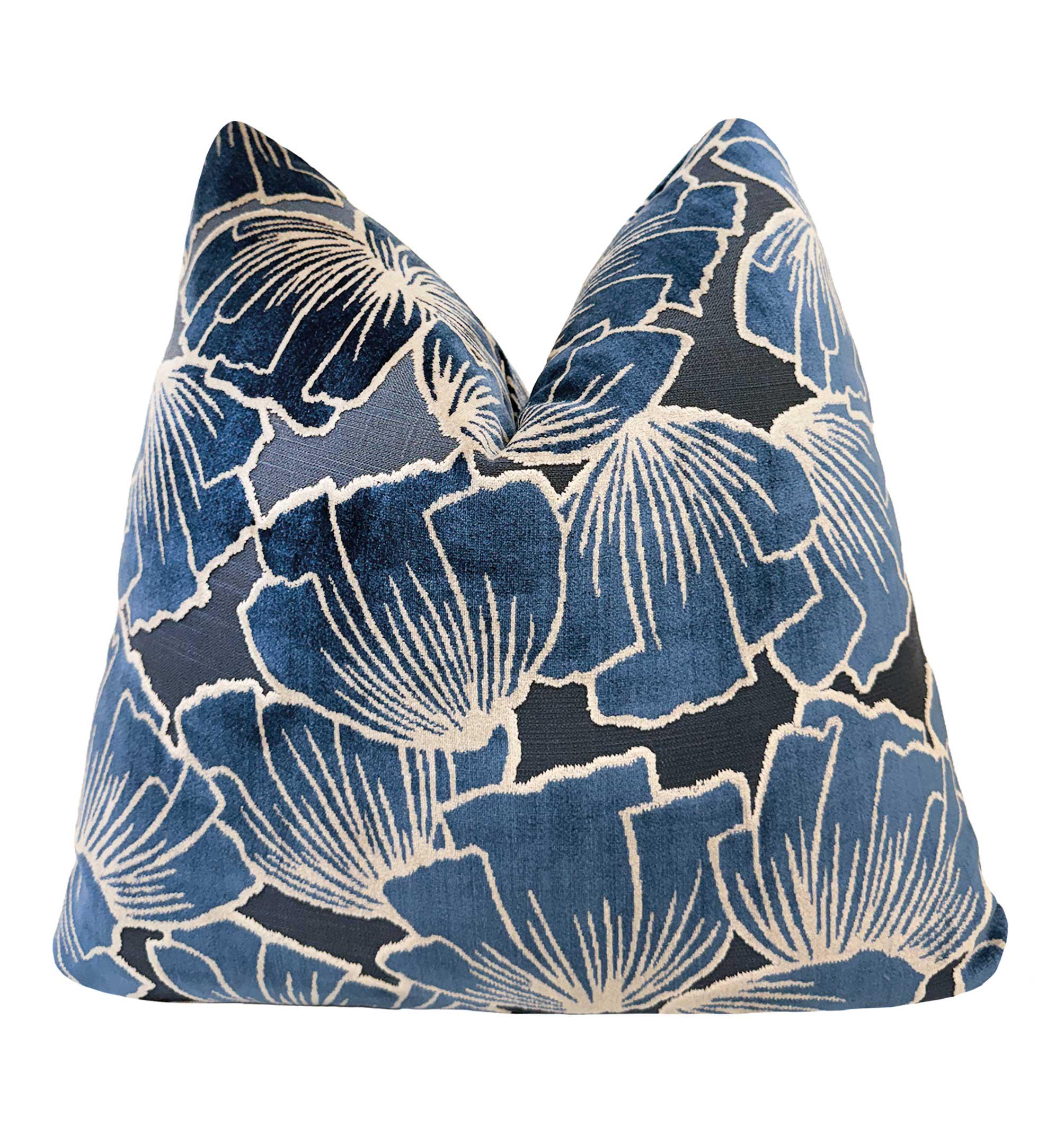 Blue Botanical Floral Velvet Pillow Cover - Image 4