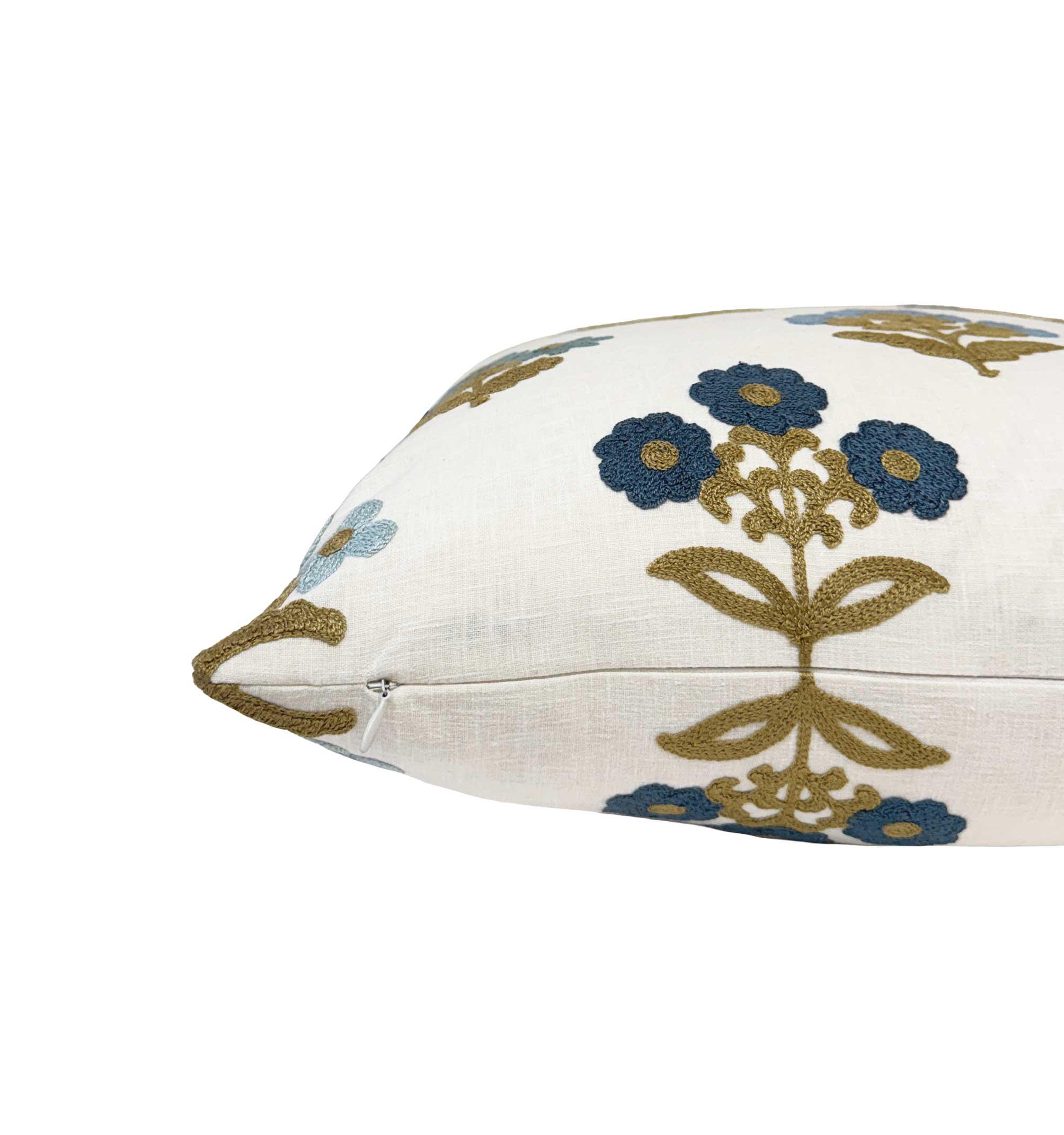 Blue Floral Sprig Velvet Pillow Cover - Image 4