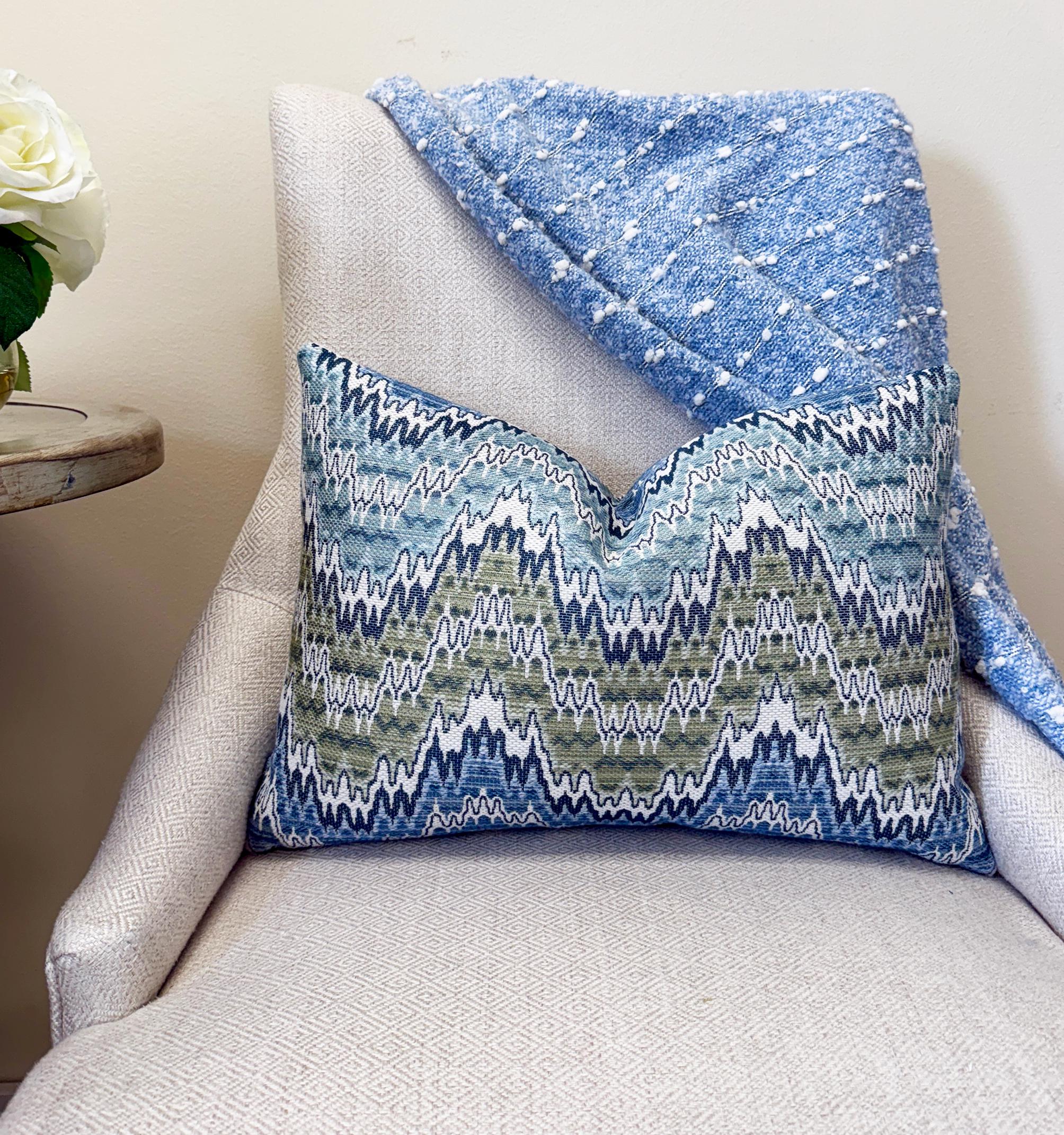 Blue Green Chevron Wave Velvet Pillow Cover - Image 5