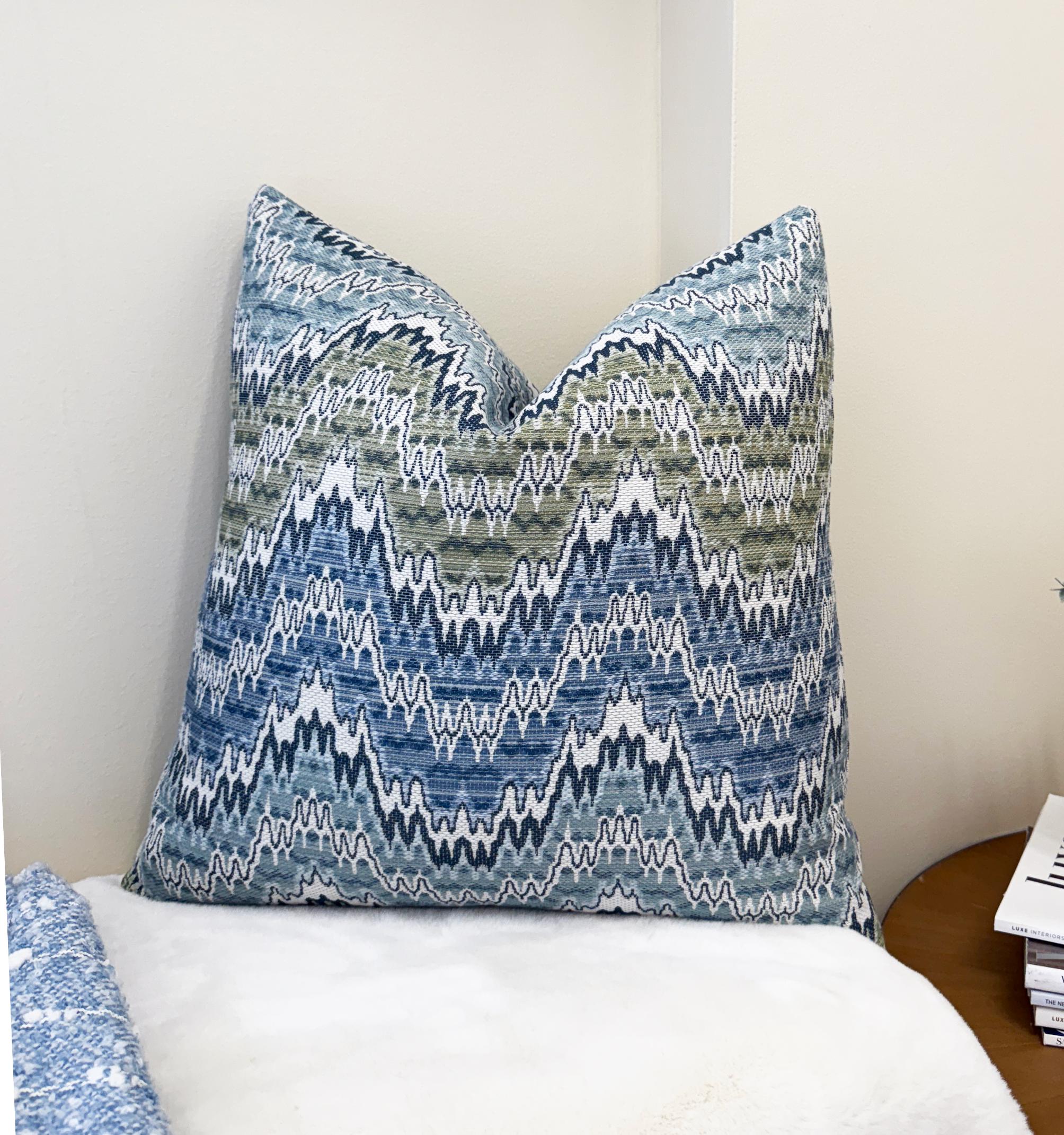 Blue Green Chevron Wave Velvet Pillow Cover - Image 2