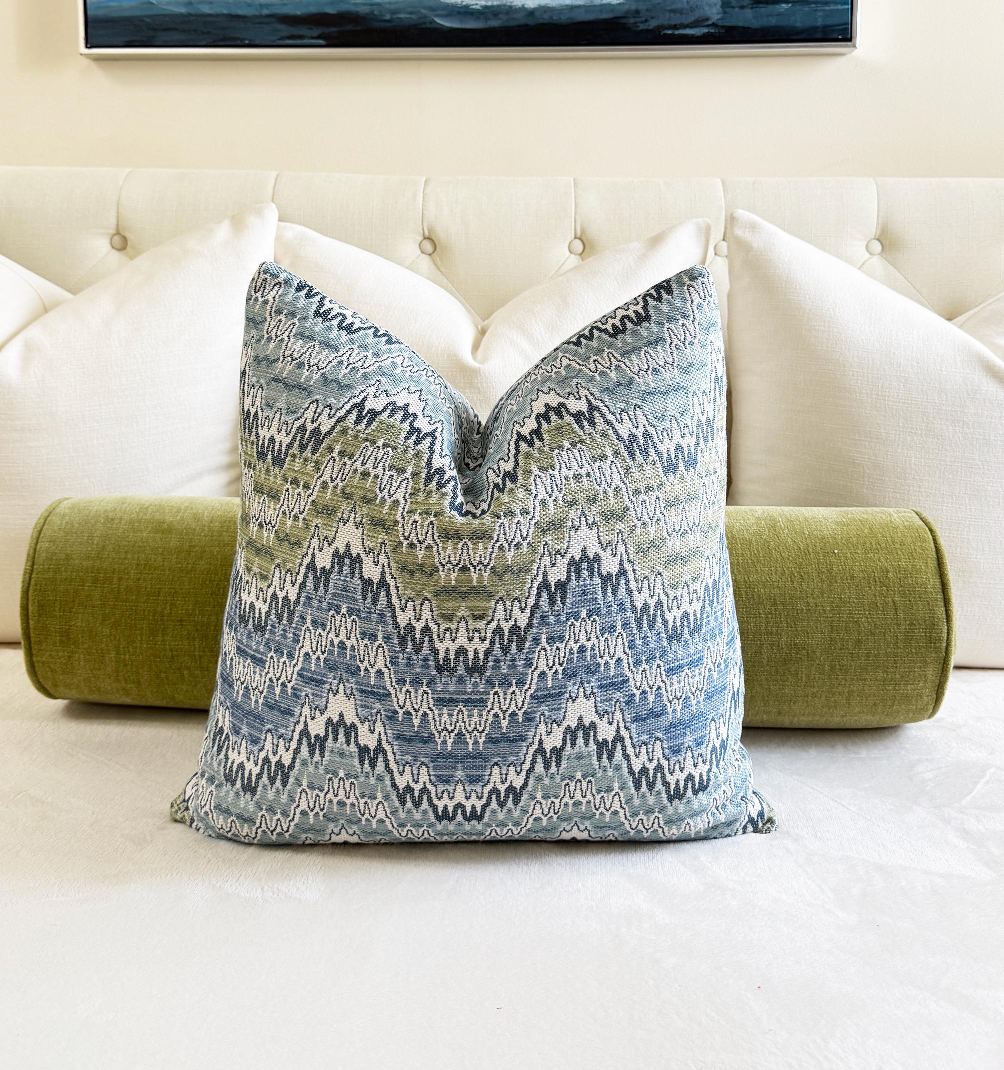 Blue Green Chevron Wave Velvet Pillow Cover - Image 3