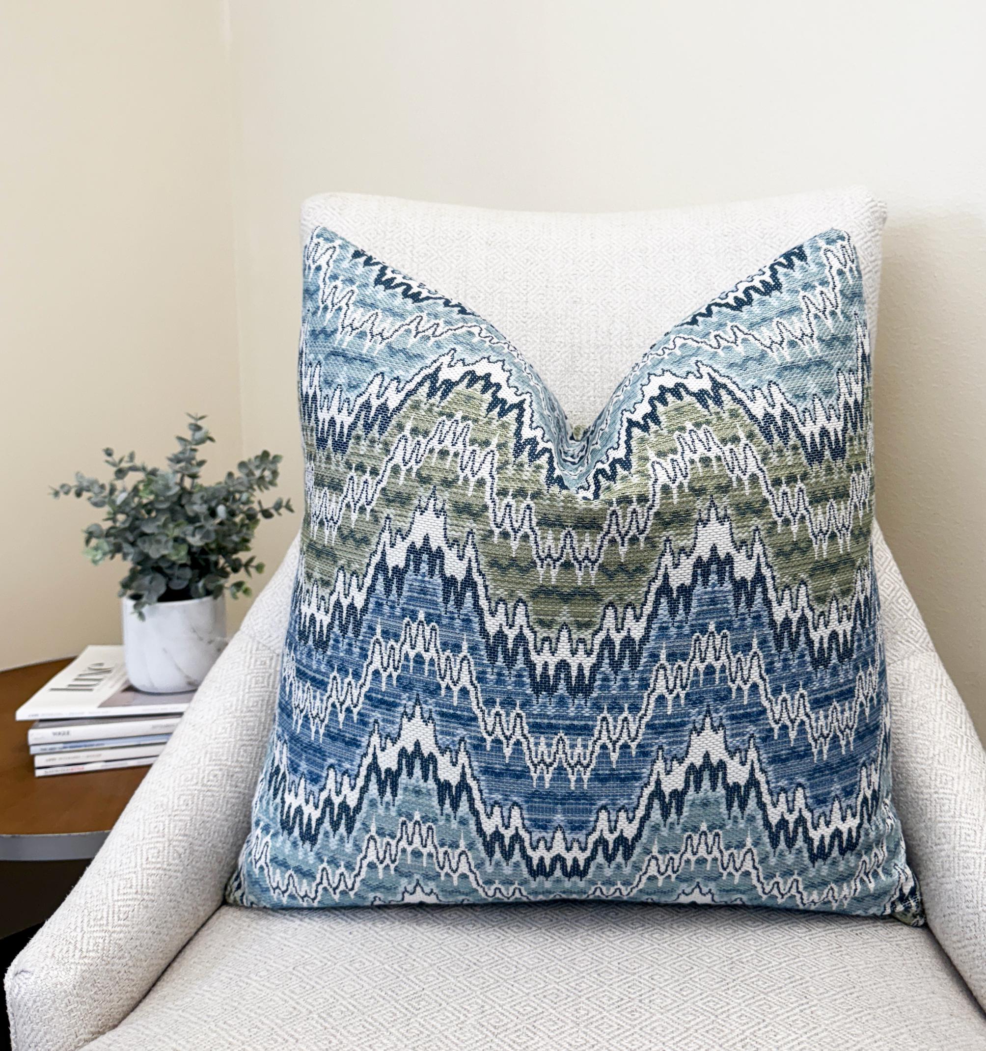 Blue Green Chevron Wave Velvet Pillow Cover