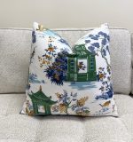 Green Pagoda Chinoiserie Garden Velvet Pillow Cover