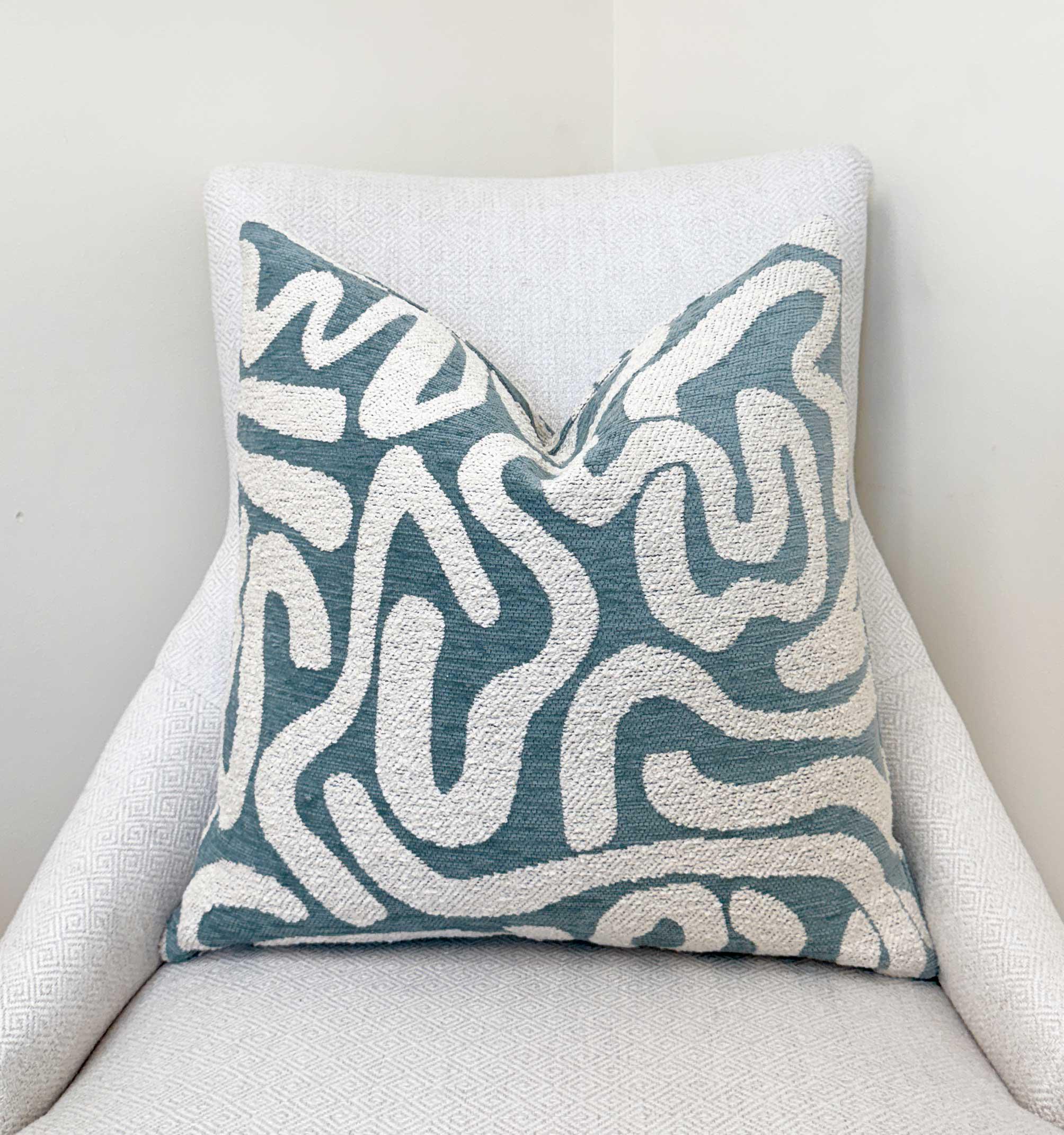 Sage Green Abstract Wavy Velvet Pillow Cover - Image 4