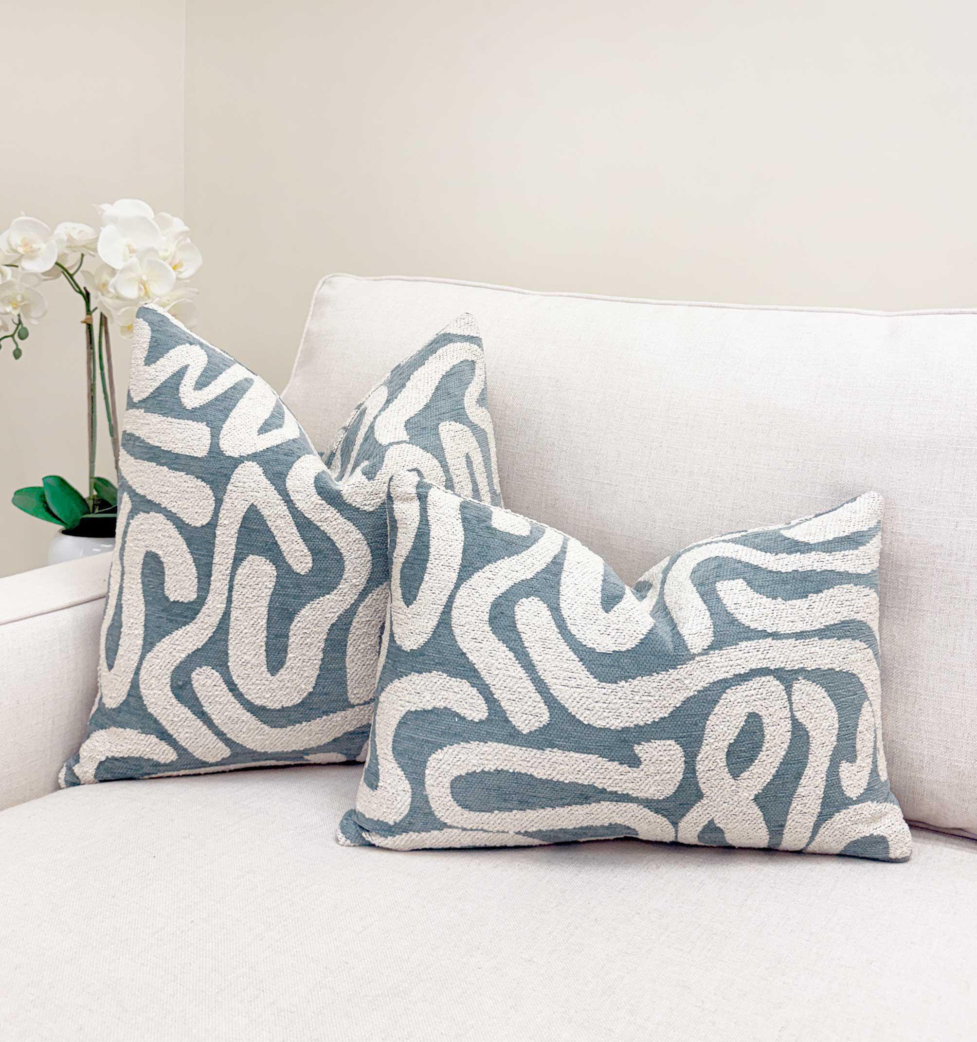Sage Green Abstract Wavy Velvet Pillow Cover - Image 2