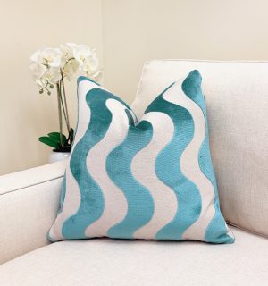 Aqua Blue Wavy Stripe Velvet Pillow Cover