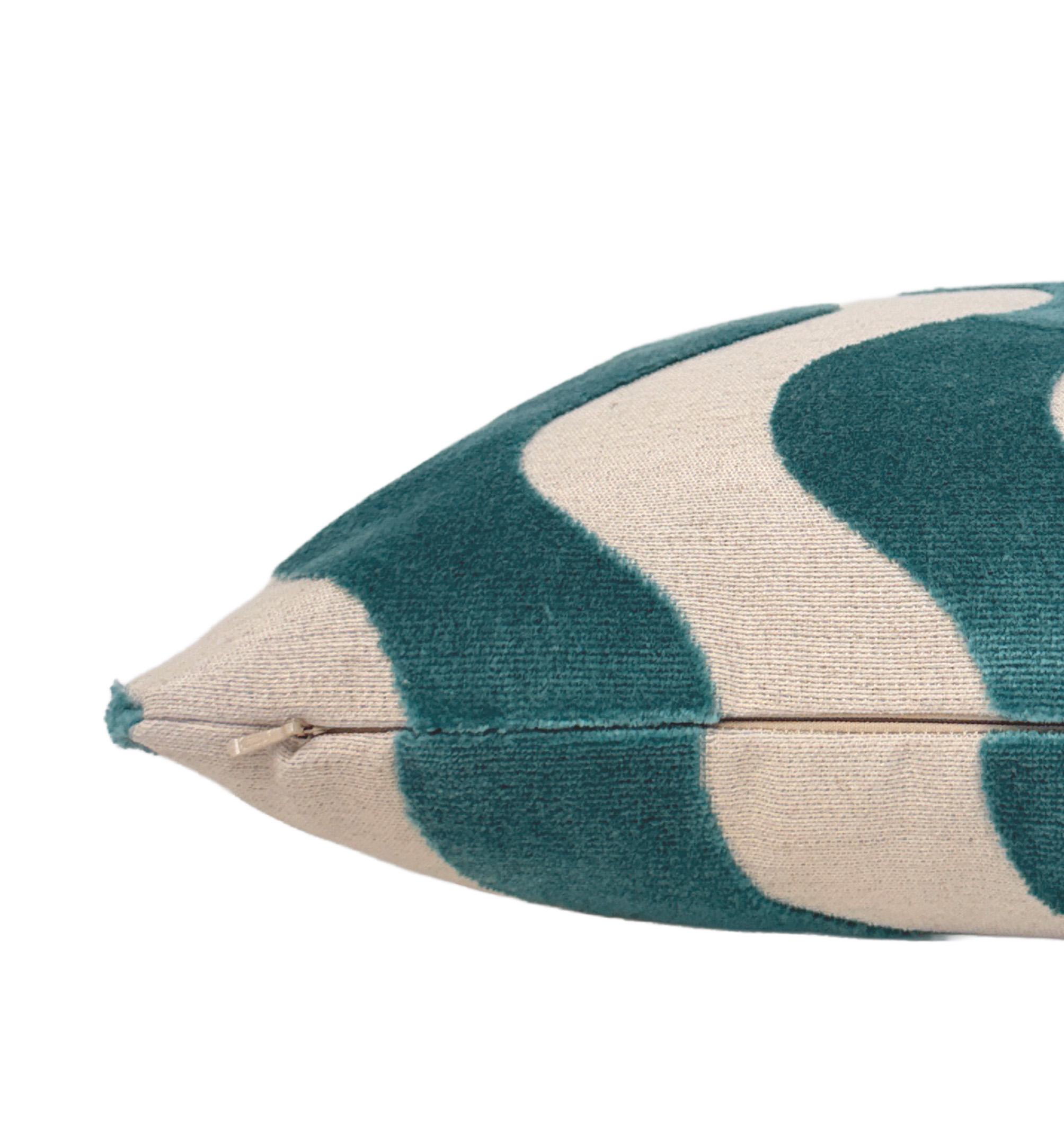 Aqua Blue Wavy Stripe Velvet Pillow Cover - Image 3