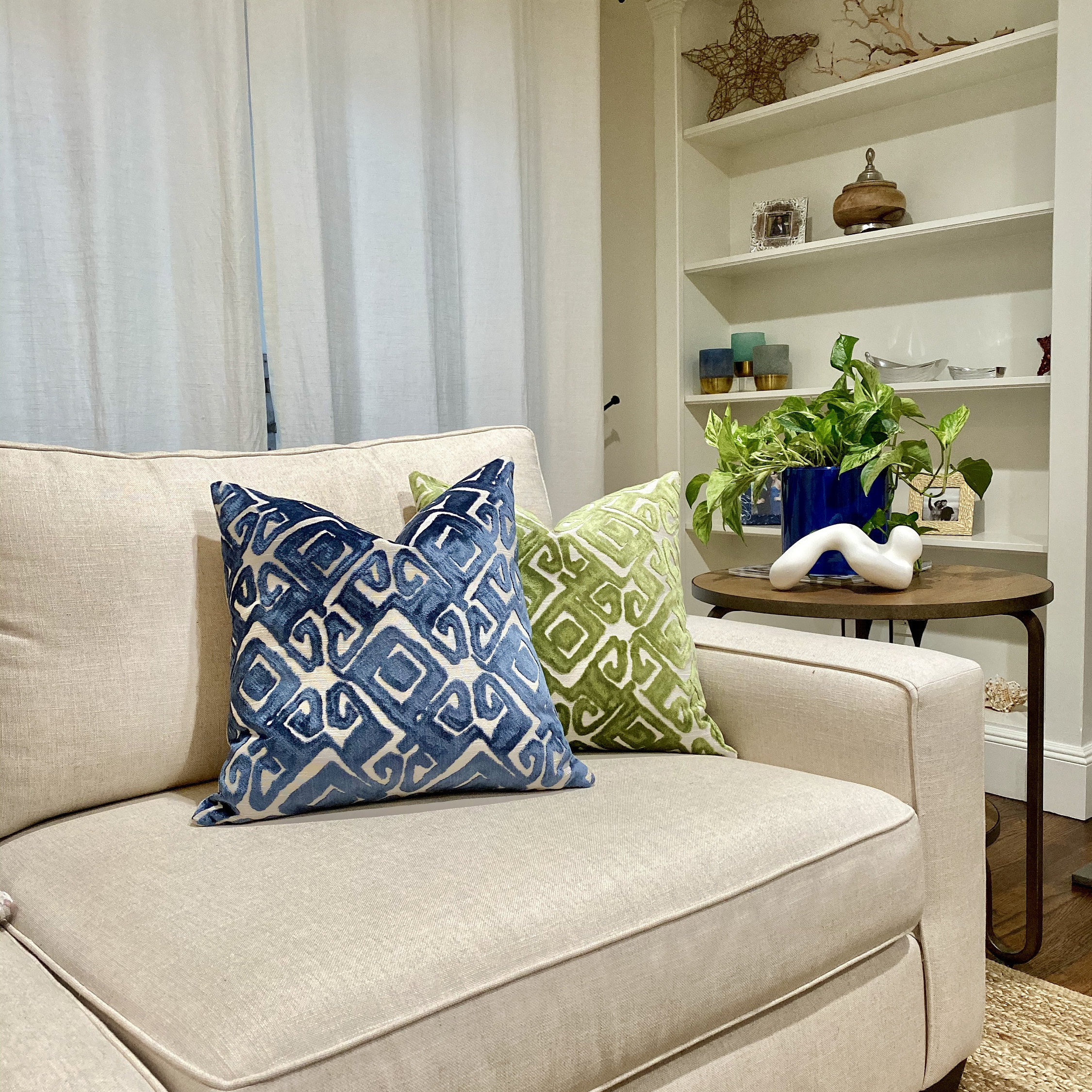 Blue Geometric Tribal Velvet Pillow Cover - Image 2