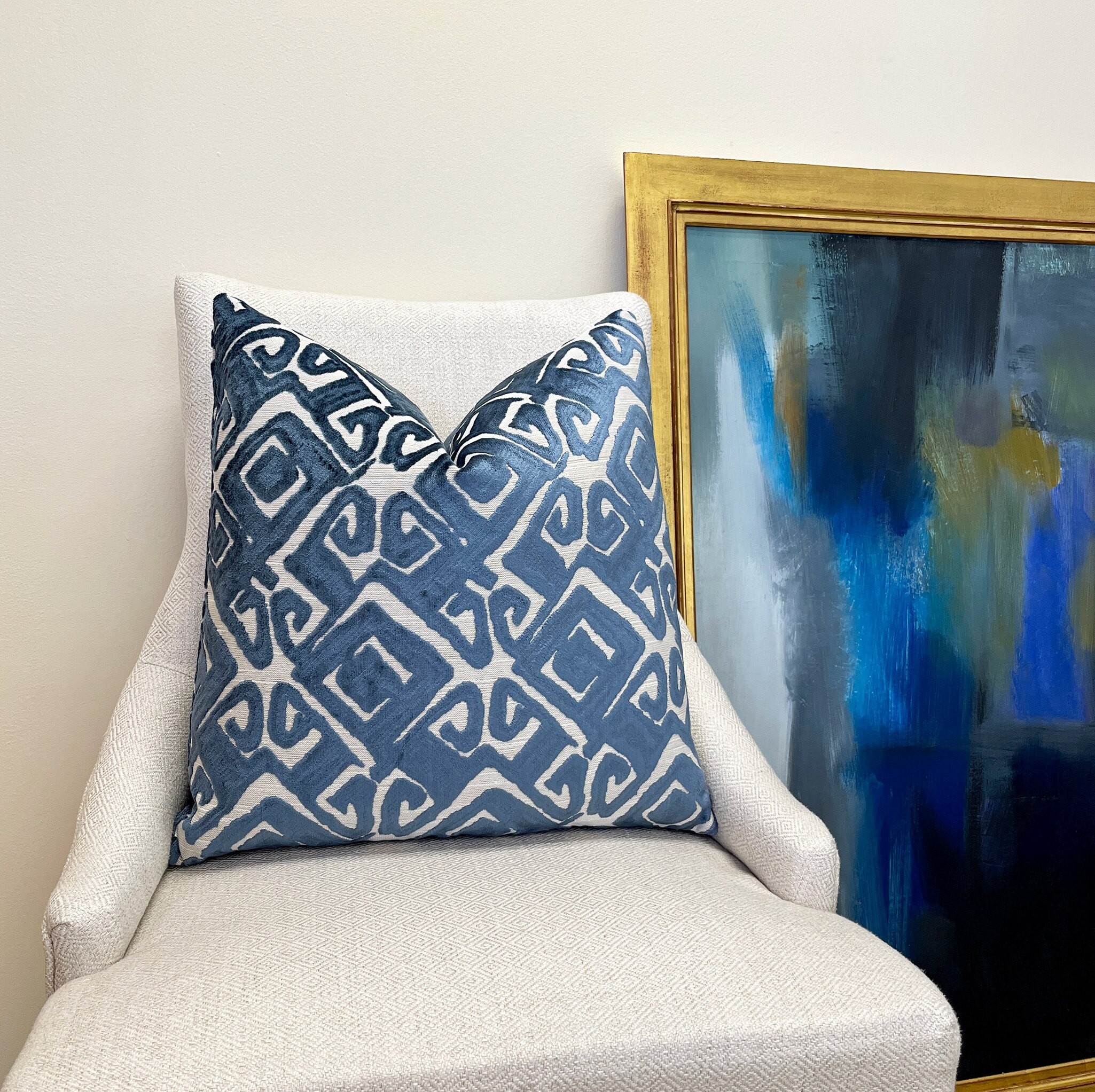 Blue Geometric Tribal Velvet Pillow Cover - Image 4