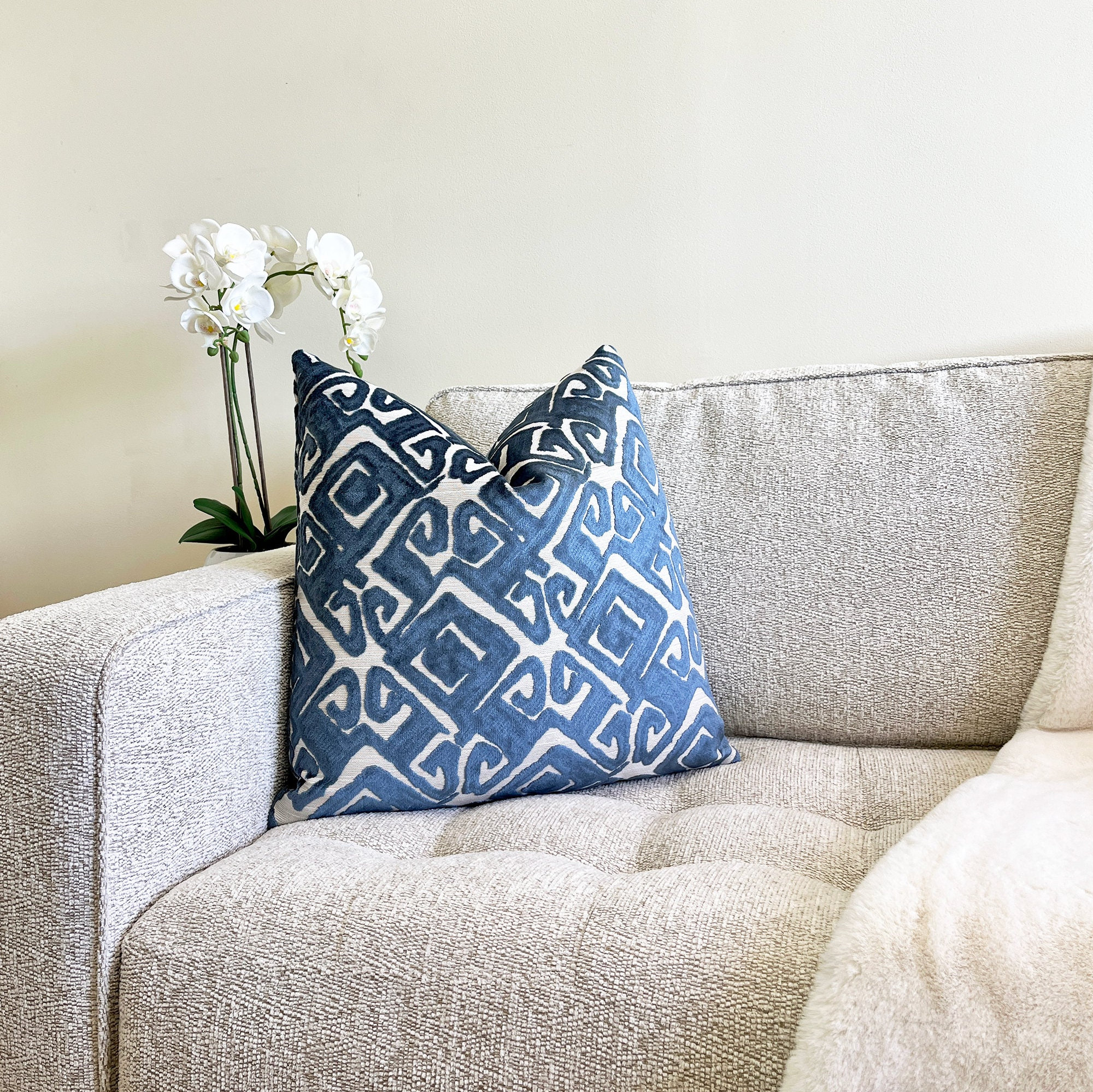 Blue Geometric Tribal Velvet Pillow Cover - Image 5