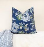 Navy Chinoiserie Crane Garden Velvet Pillow Cover