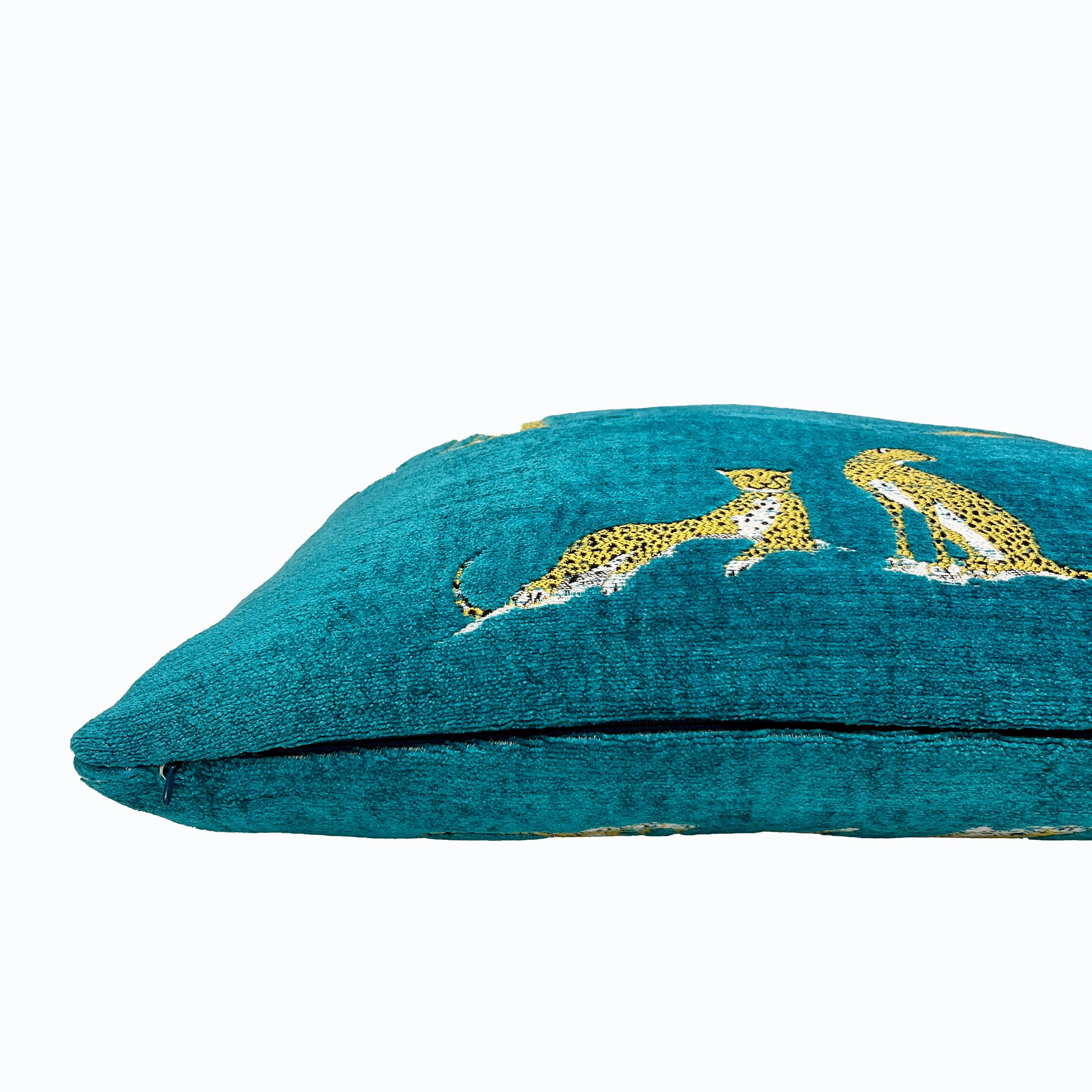 Teal Leopard Motif Velvet Pillow Cover - Image 4