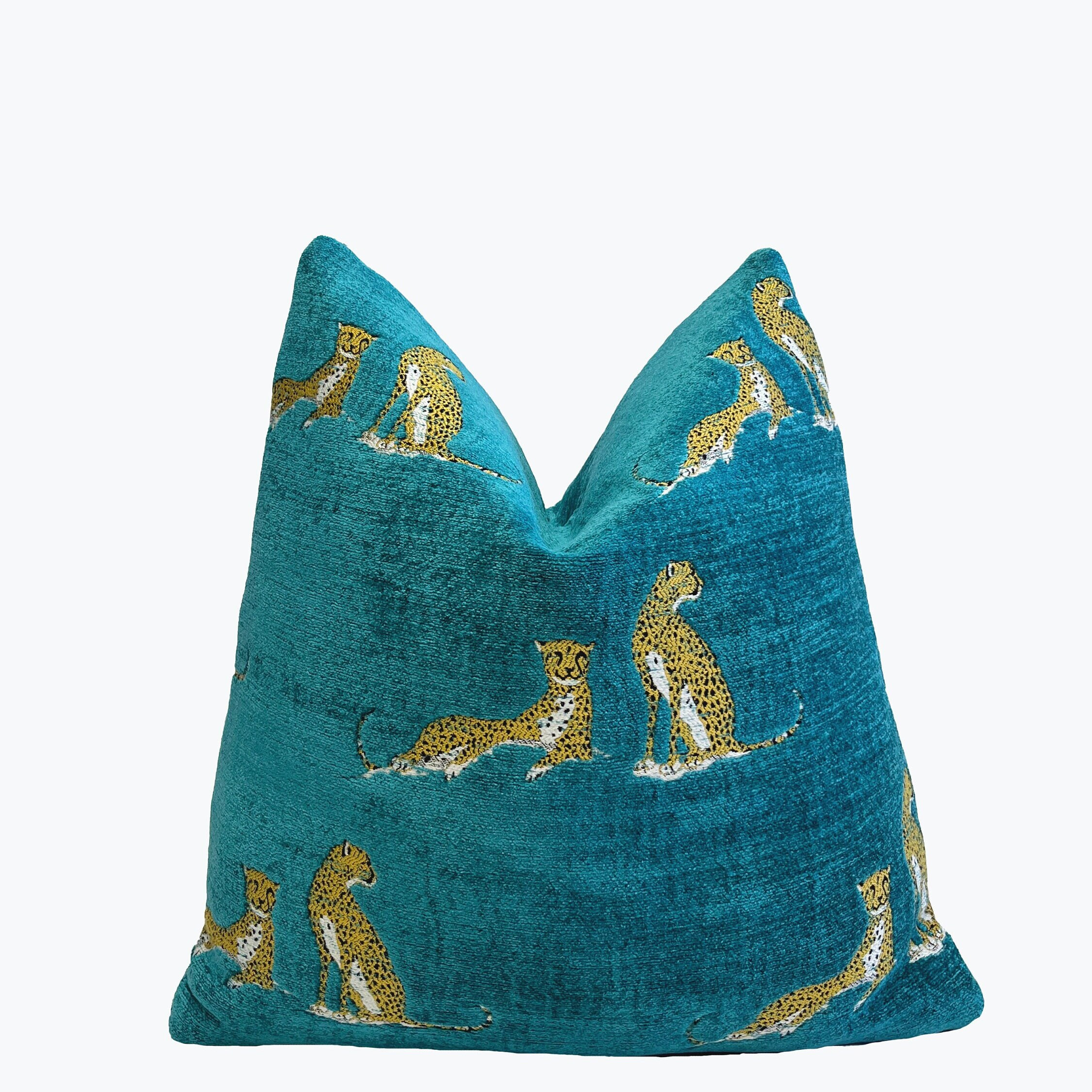 Teal Leopard Motif Velvet Pillow Cover - Image 2