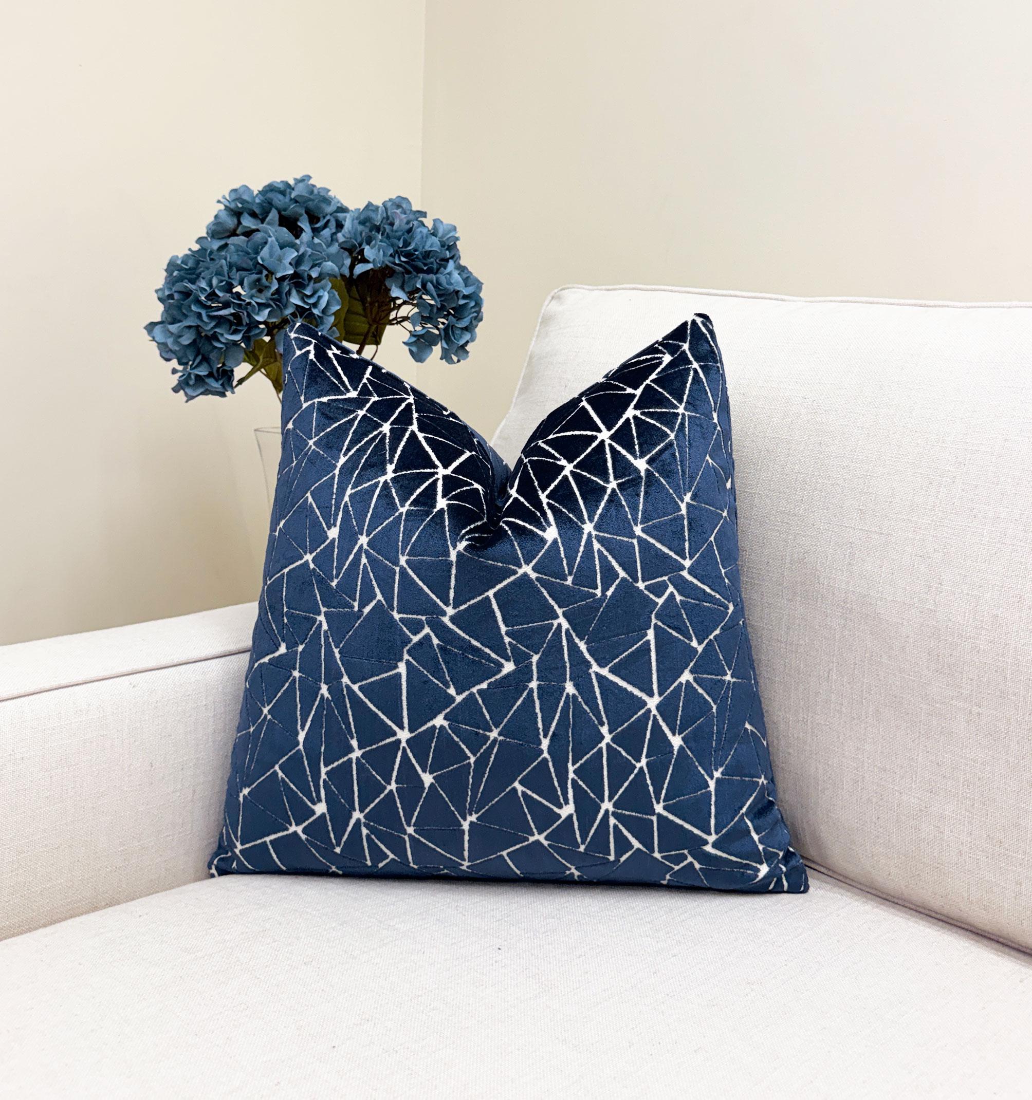 Navy Blue Abstract Fractured Line Velvet Pillow Cover - Image 2
