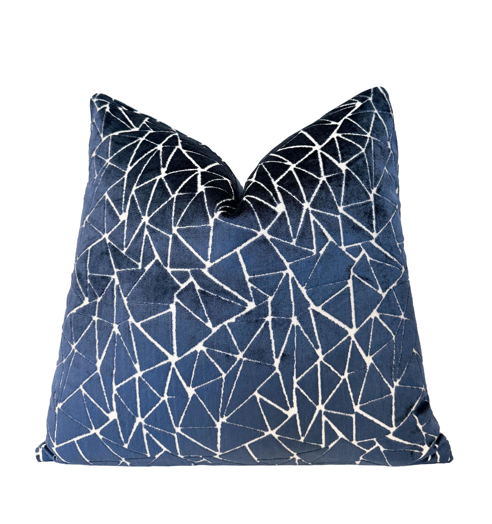 Navy Blue Abstract Fractured Line Velvet Pillow Cover - Image 3