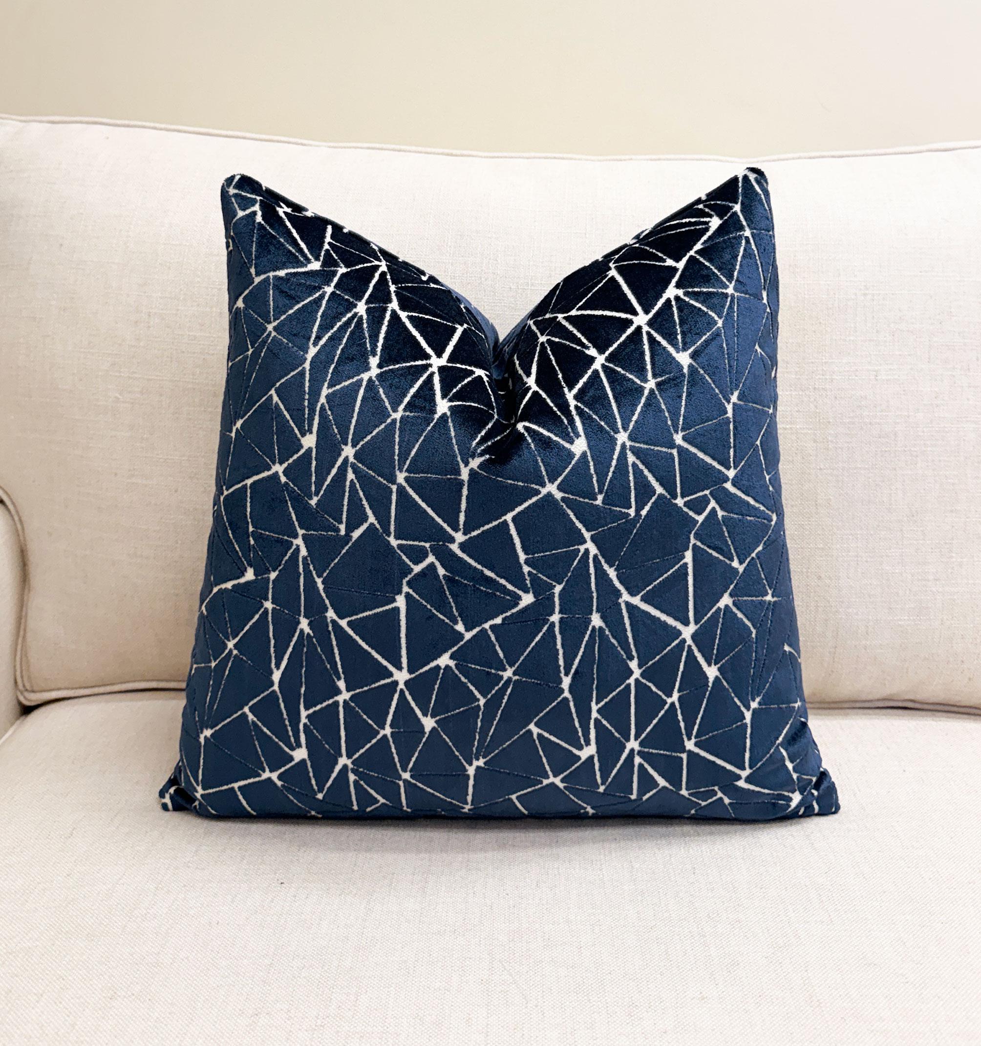 Navy Blue Abstract Fractured Line Velvet Pillow Cover - Image 4