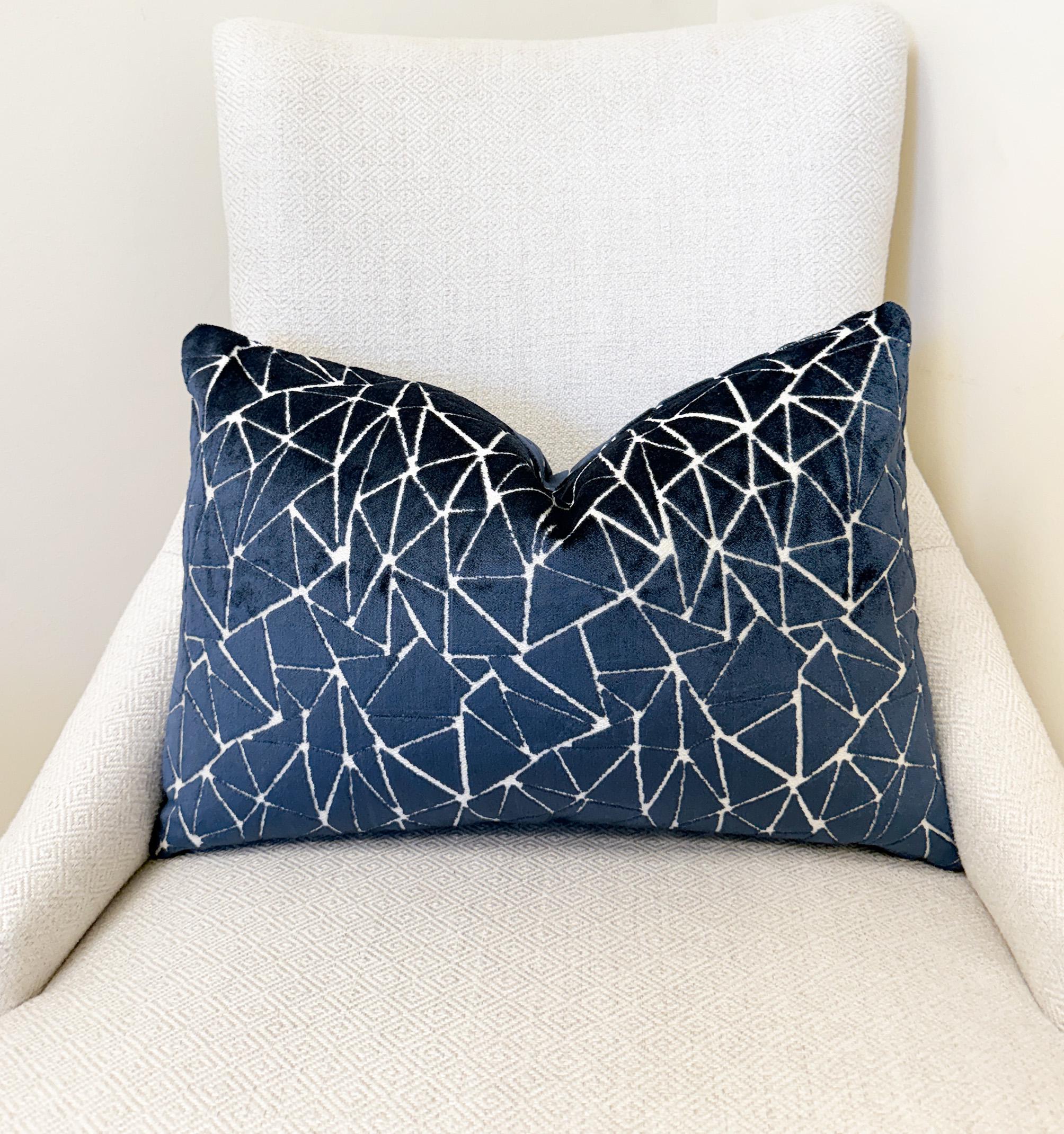 Navy Blue Abstract Fractured Line Velvet Pillow Cover - Image 5
