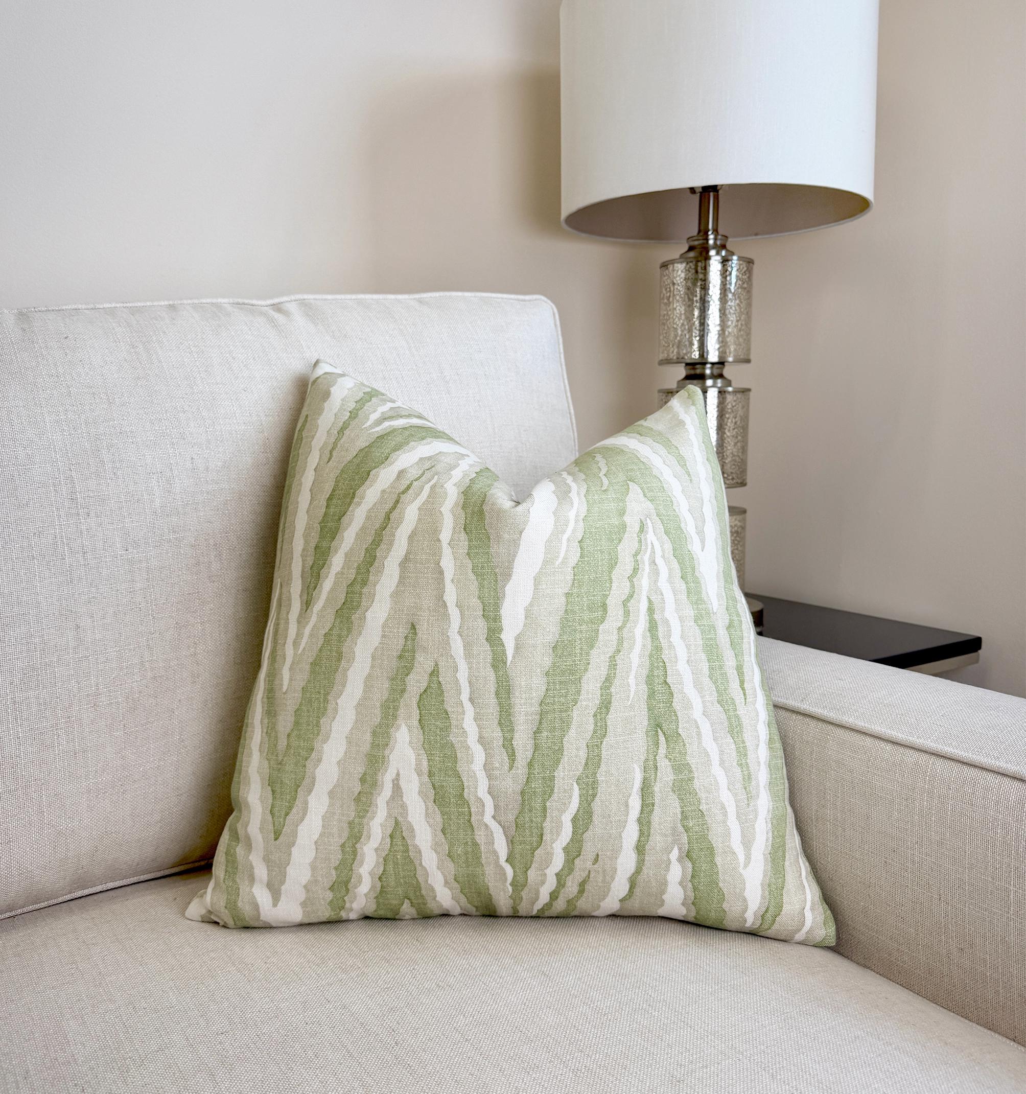 Sage Green Organic Wavy Stripe Velvet Pillow Cover - Image 4