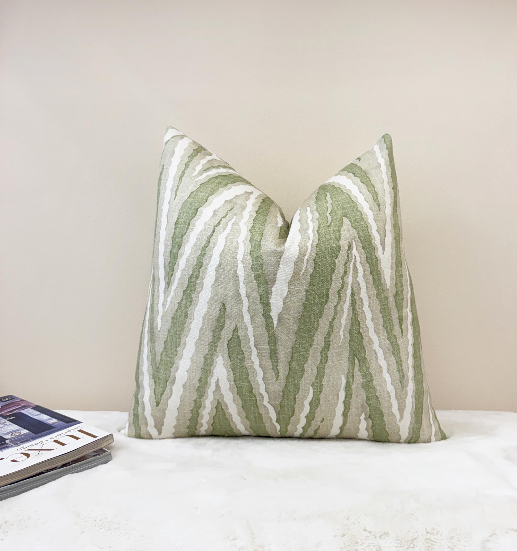 Sage Green Organic Wavy Stripe Velvet Pillow Cover