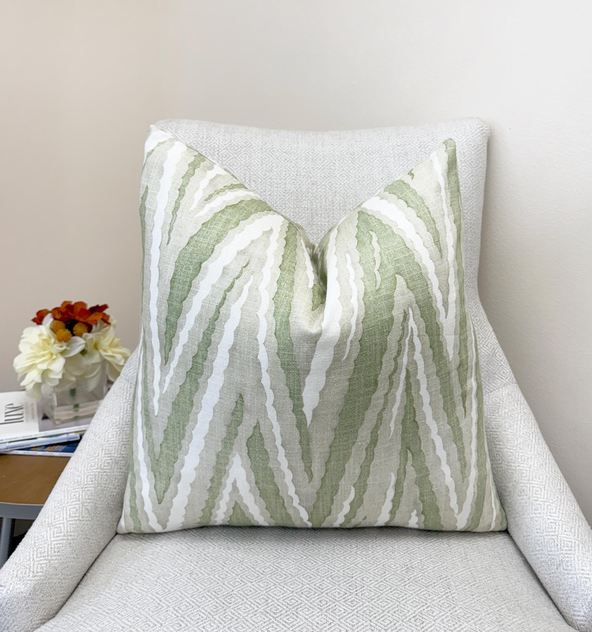 Sage Green Organic Wavy Stripe Velvet Pillow Cover - Image 2