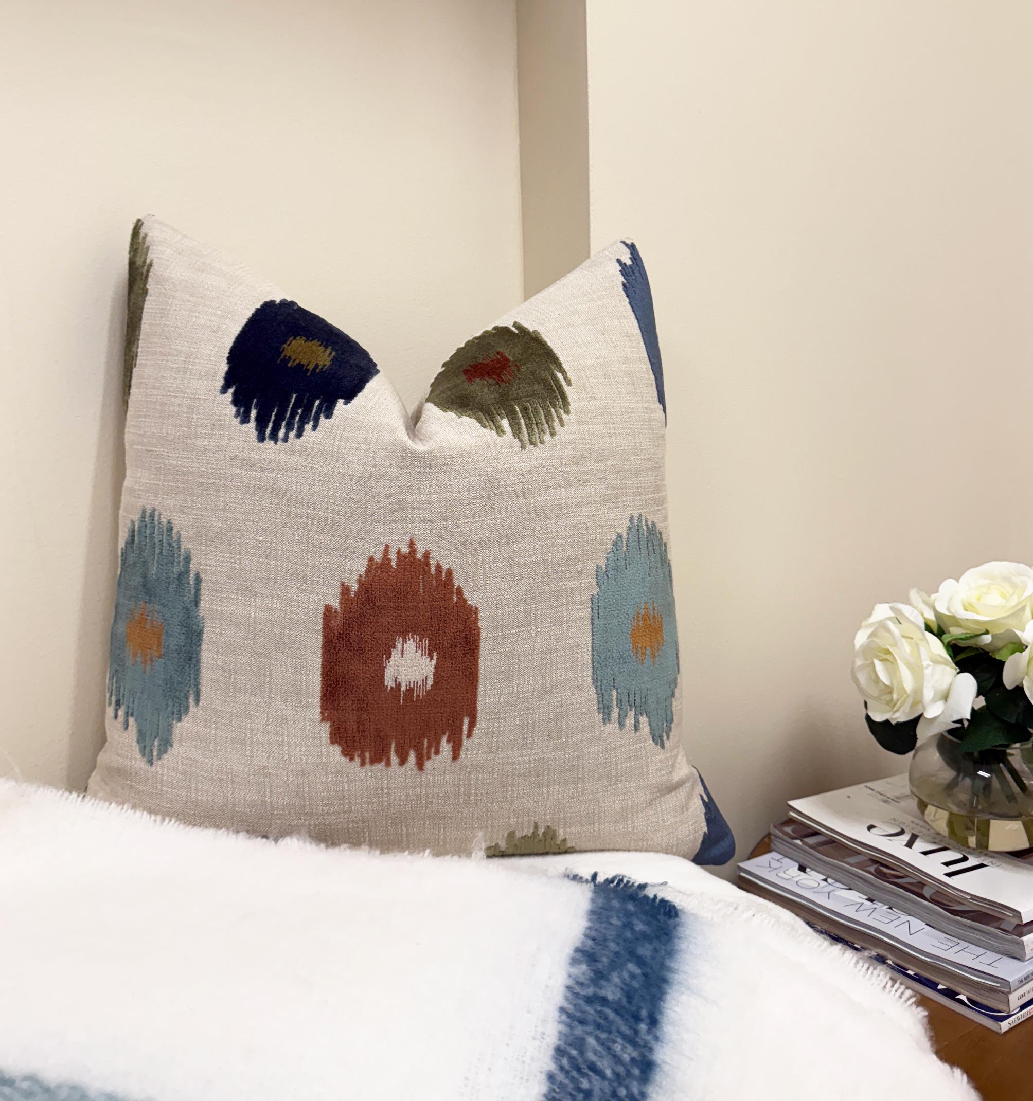 Multicolor Abstract Ikat Medallion Velvet Pillow Cover - Image 2