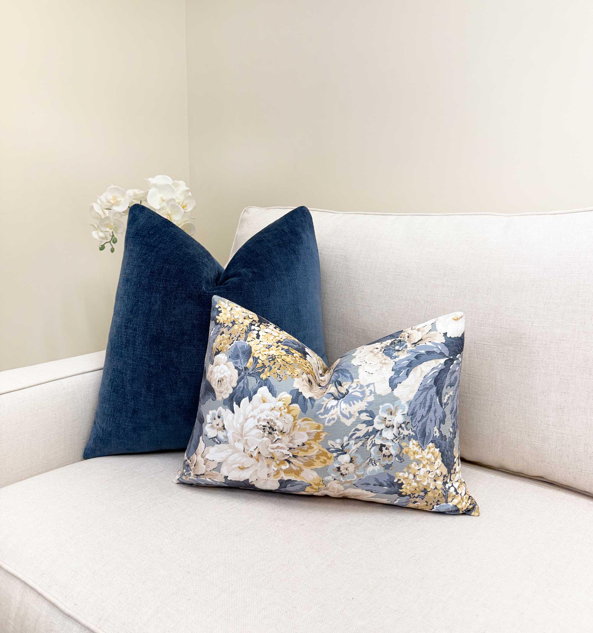 Blue Ivory Peony Floral Velvet Pillow Cover - Image 2