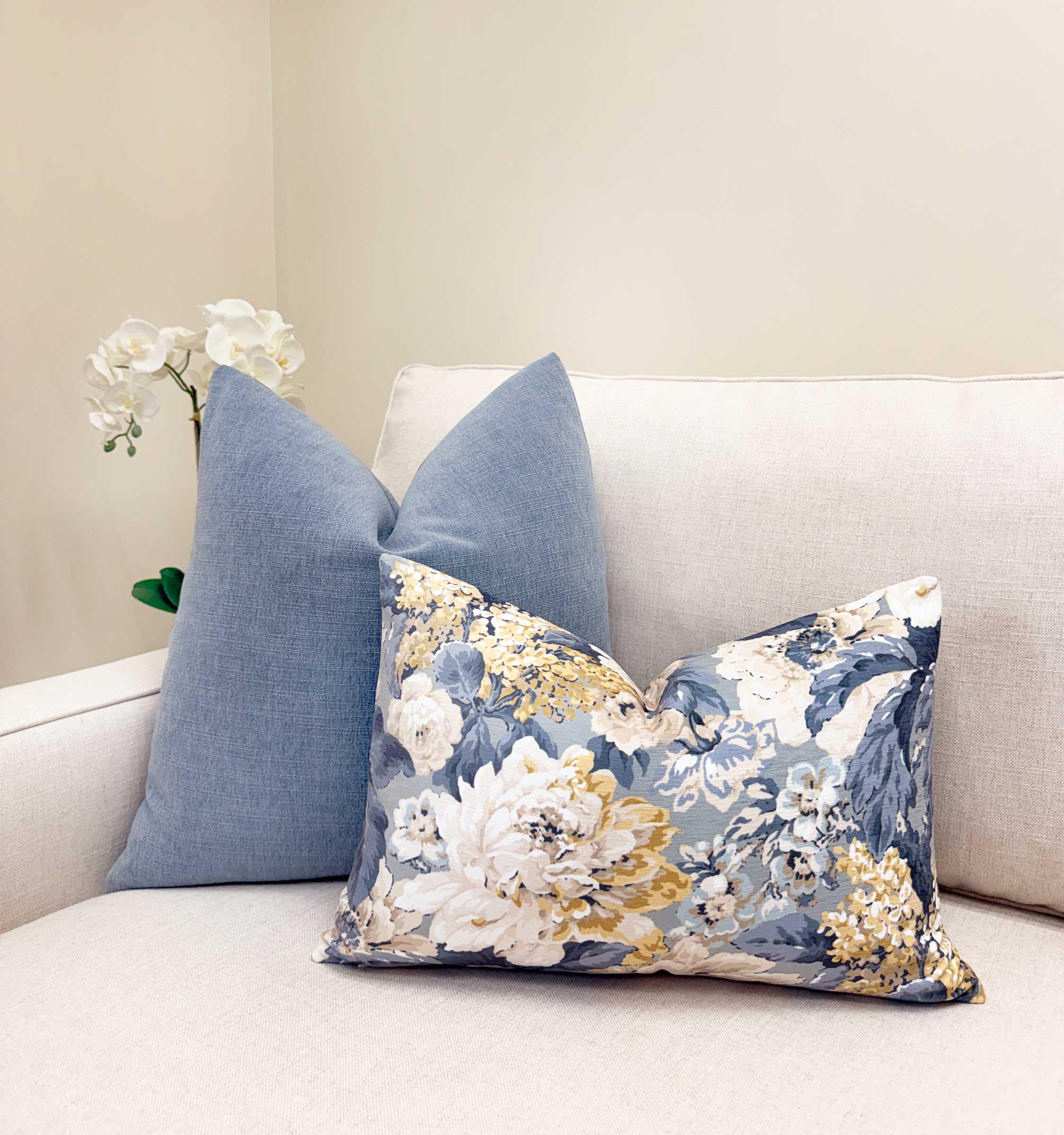 Blue Ivory Peony Floral Velvet Pillow Cover - Image 4