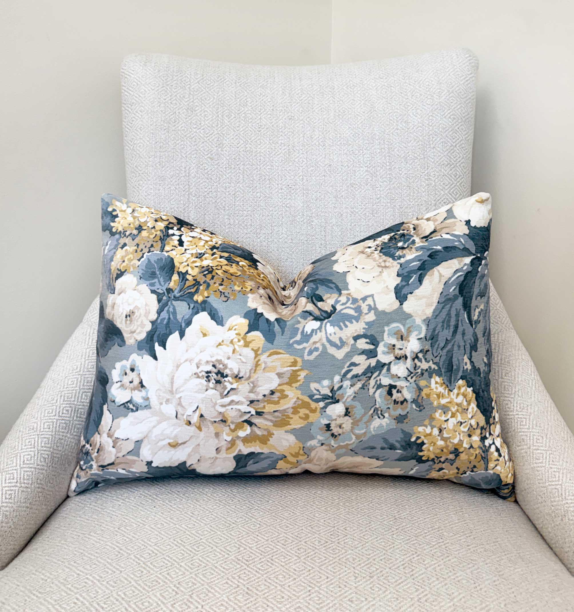 Blue Ivory Peony Floral Velvet Pillow Cover - Image 5