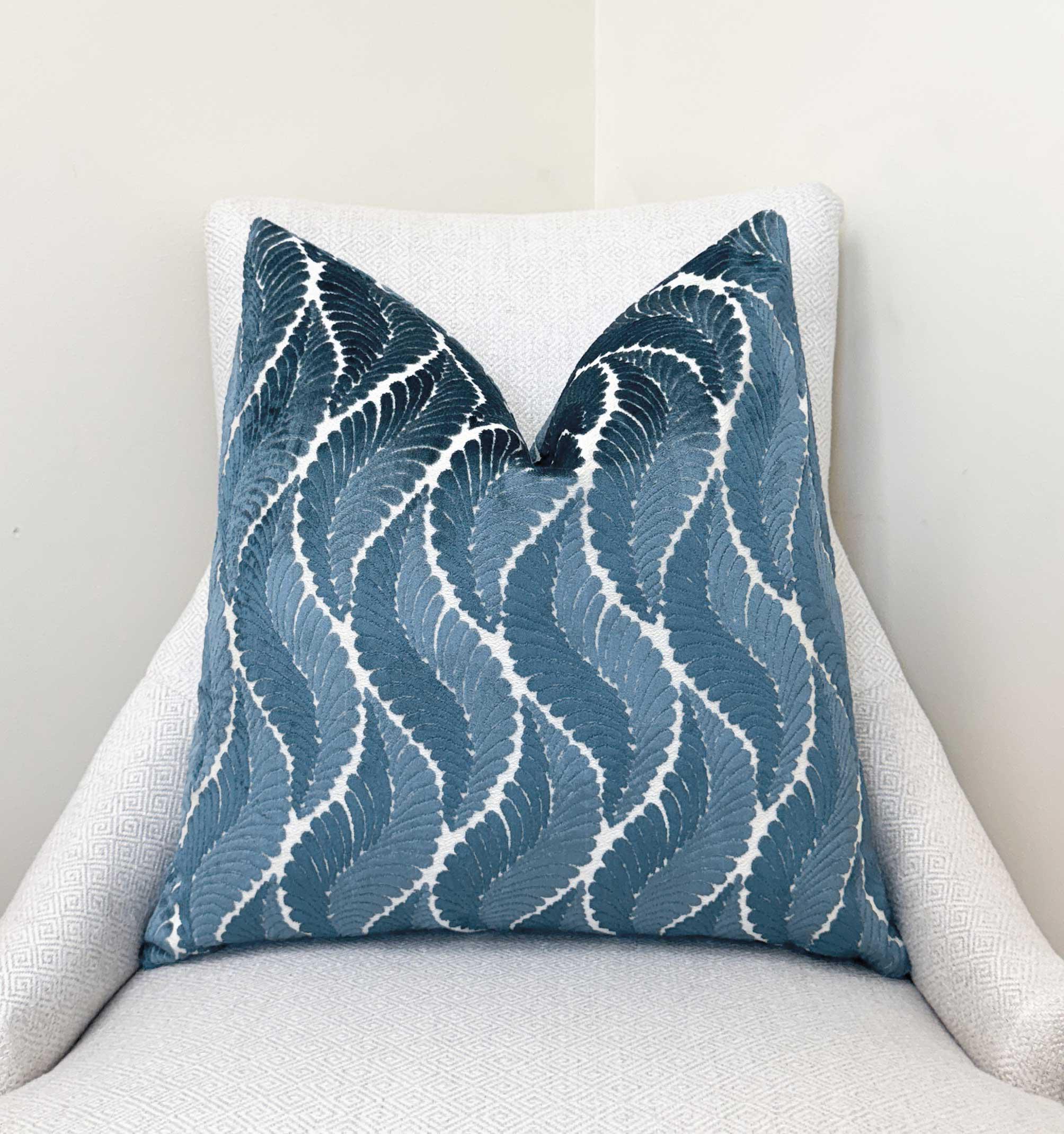 Blue Fern Leaf Velvet Pillow Cover - Image 2