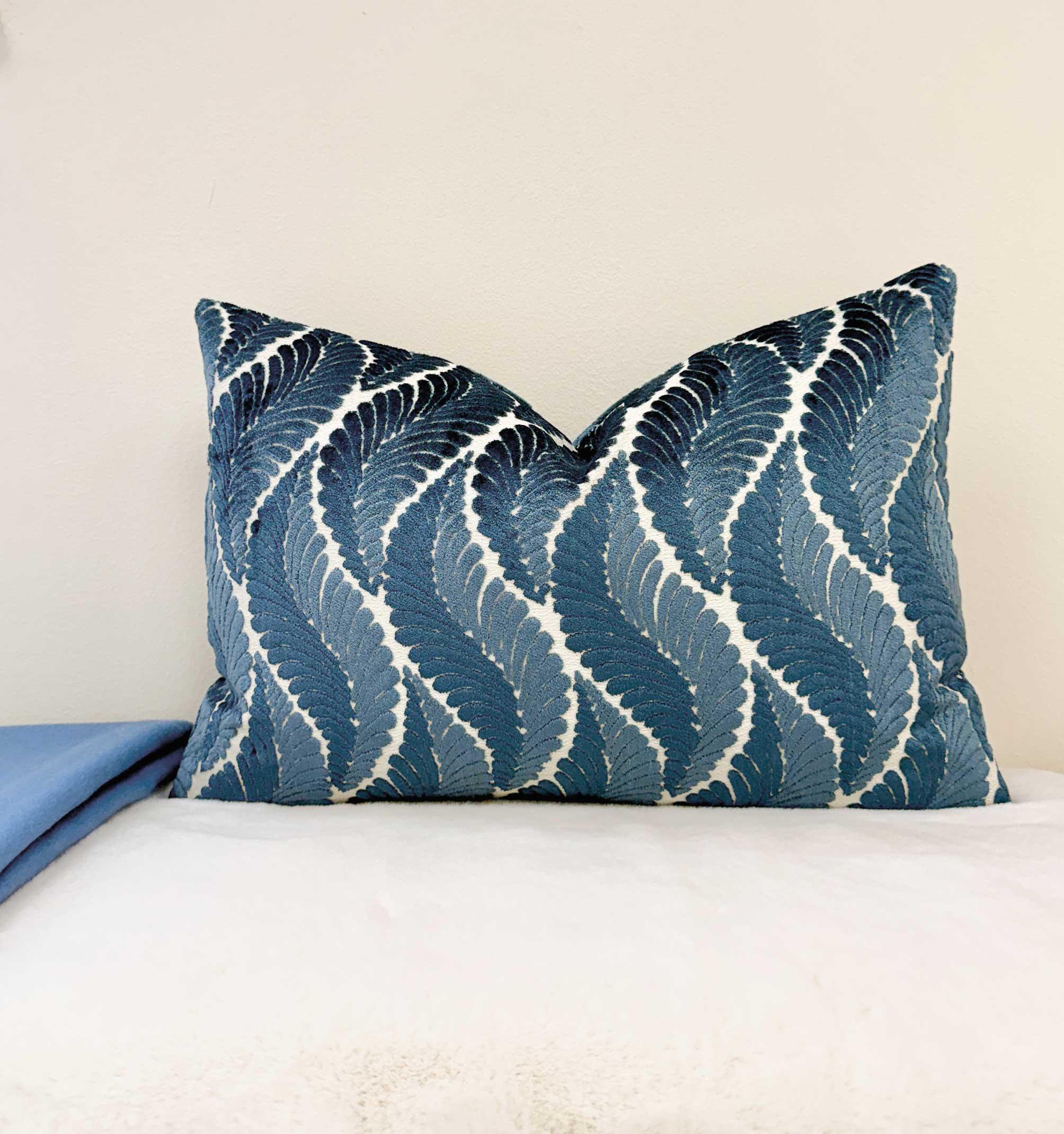 Blue Fern Leaf Velvet Pillow Cover - Image 3