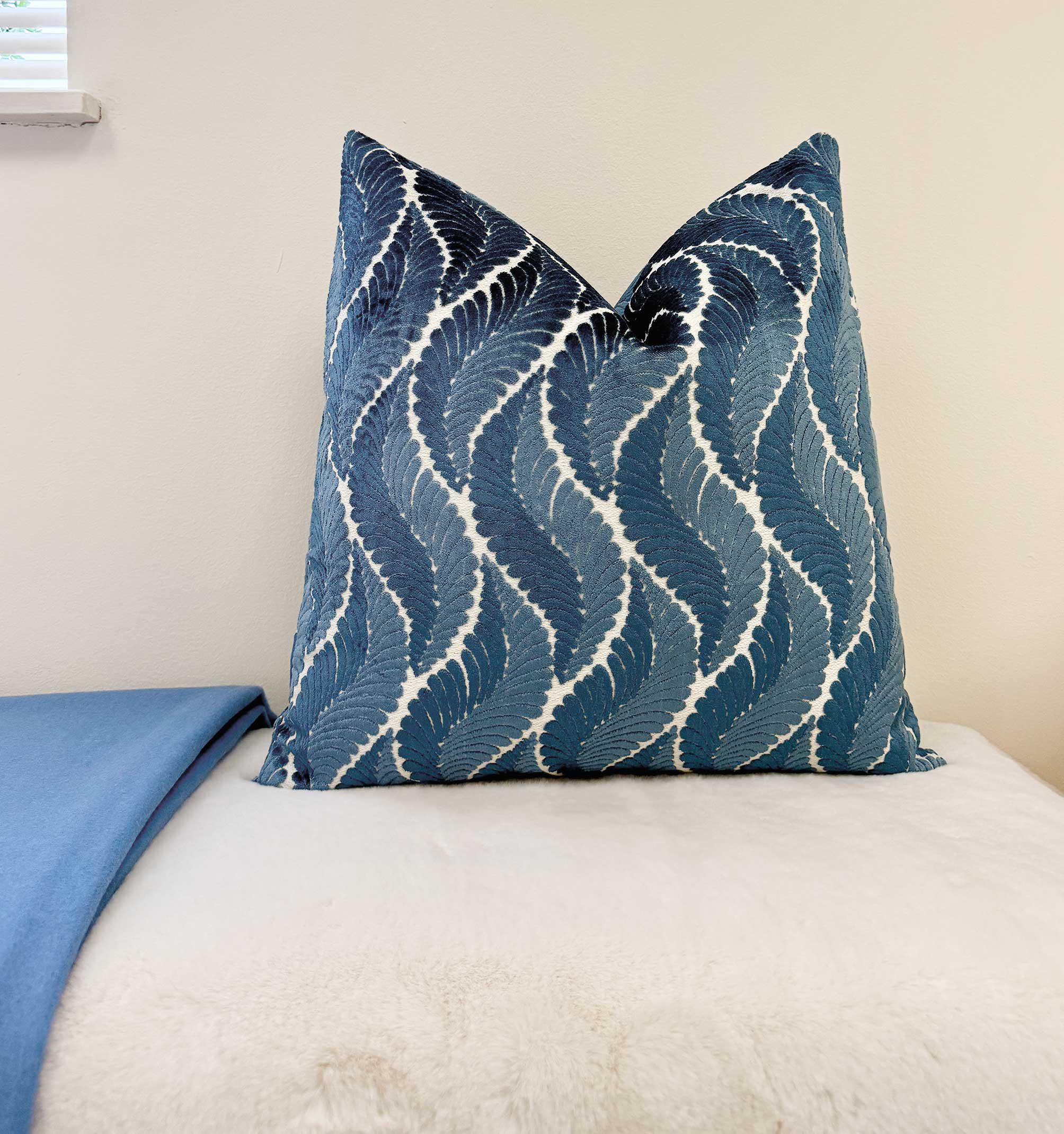Blue Fern Leaf Velvet Pillow Cover - Image 4