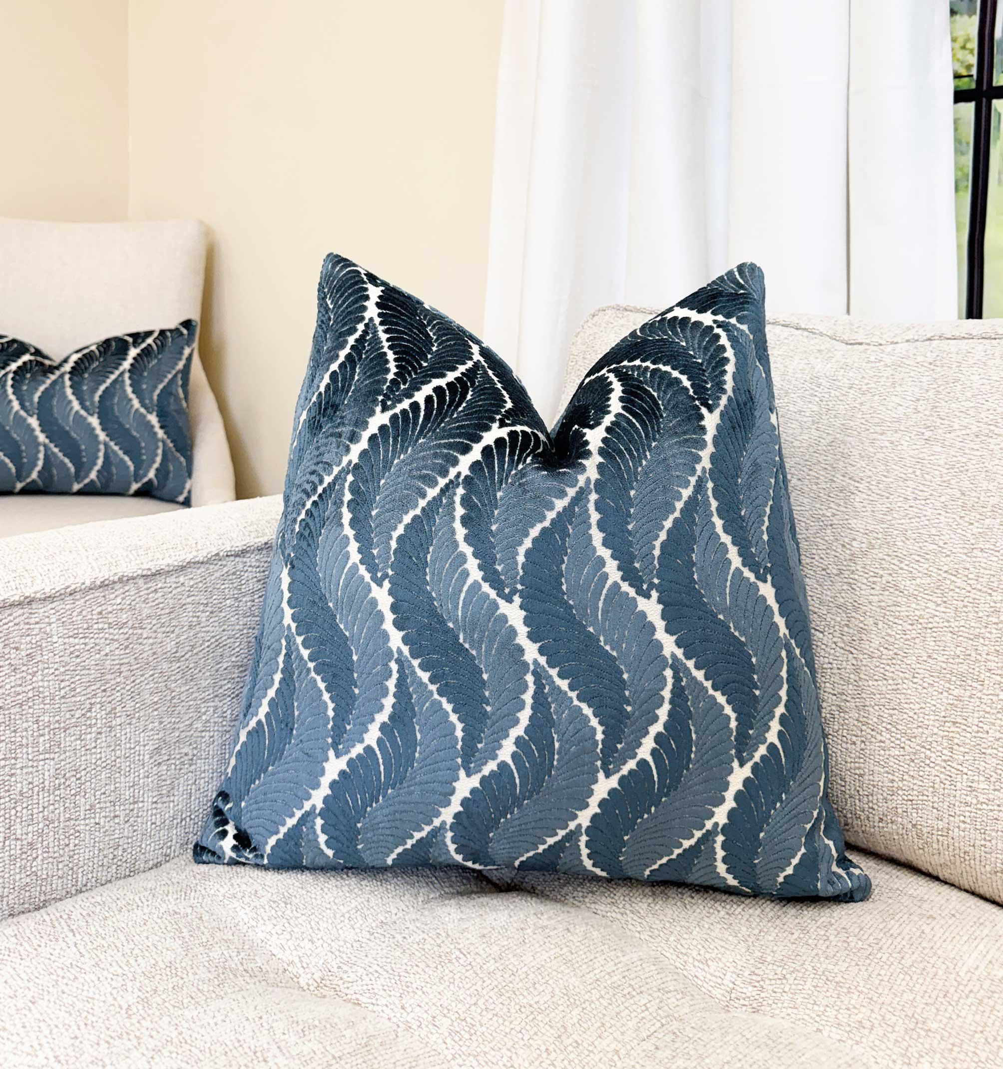 Blue Fern Leaf Velvet Pillow Cover - Image 5