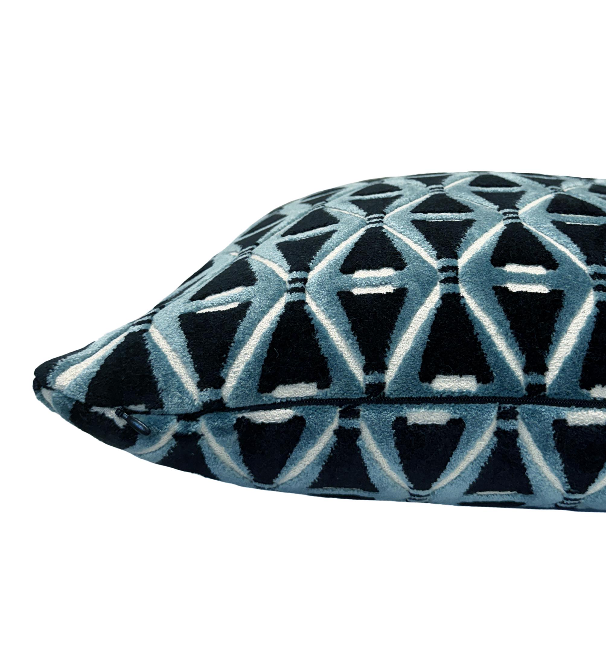 Black Blue Geometric Lattice Velvet Pillow Cover - Image 5