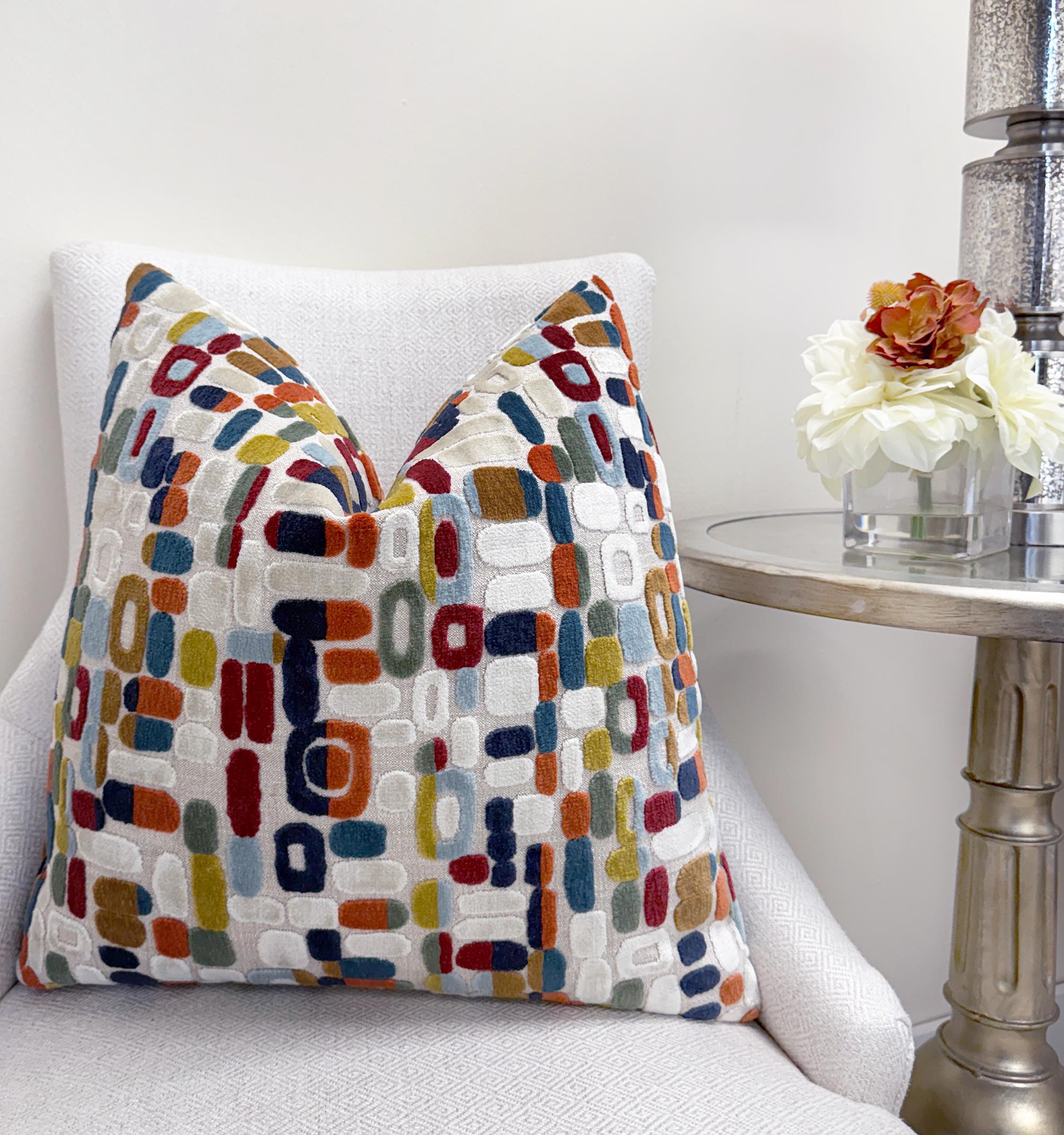 Multicolor Mosaic Geometric Velvet Pillow Cover - Image 2