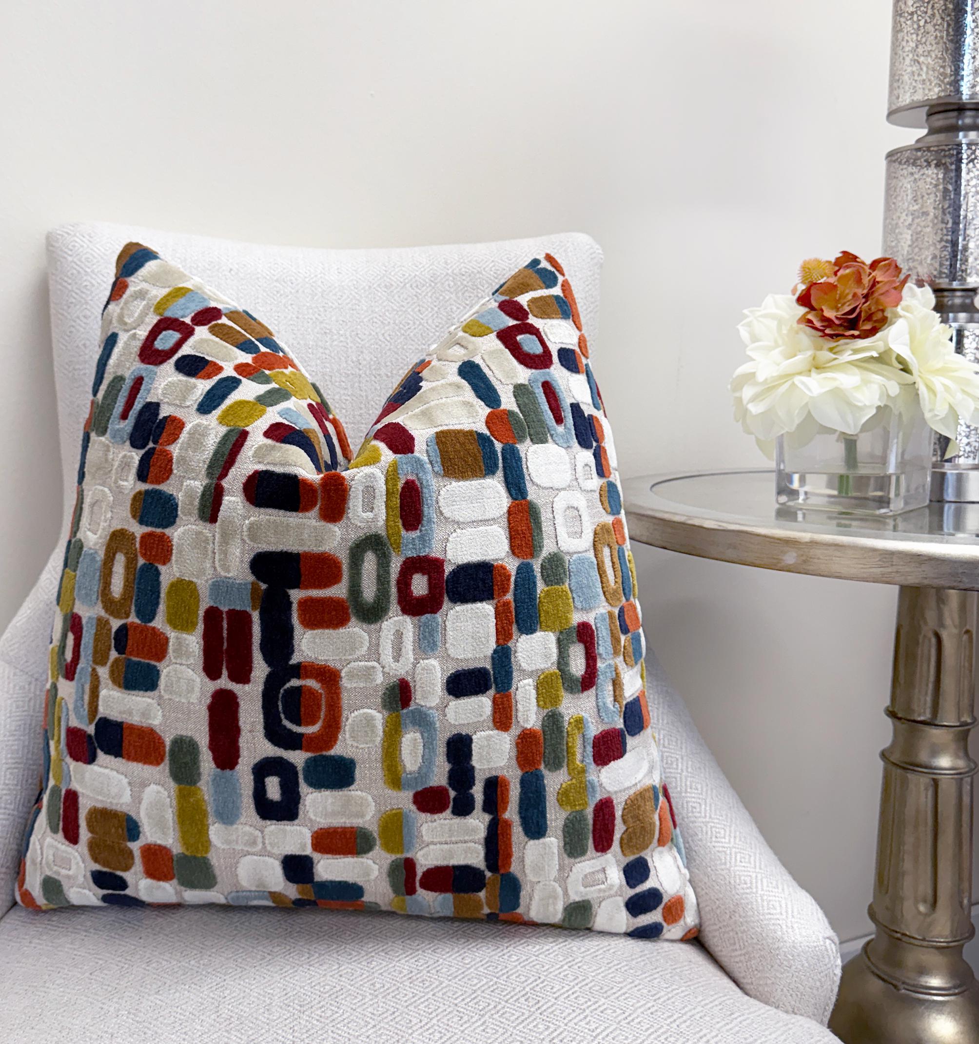 Multicolor Mosaic Geometric Velvet Pillow Cover - Image 3