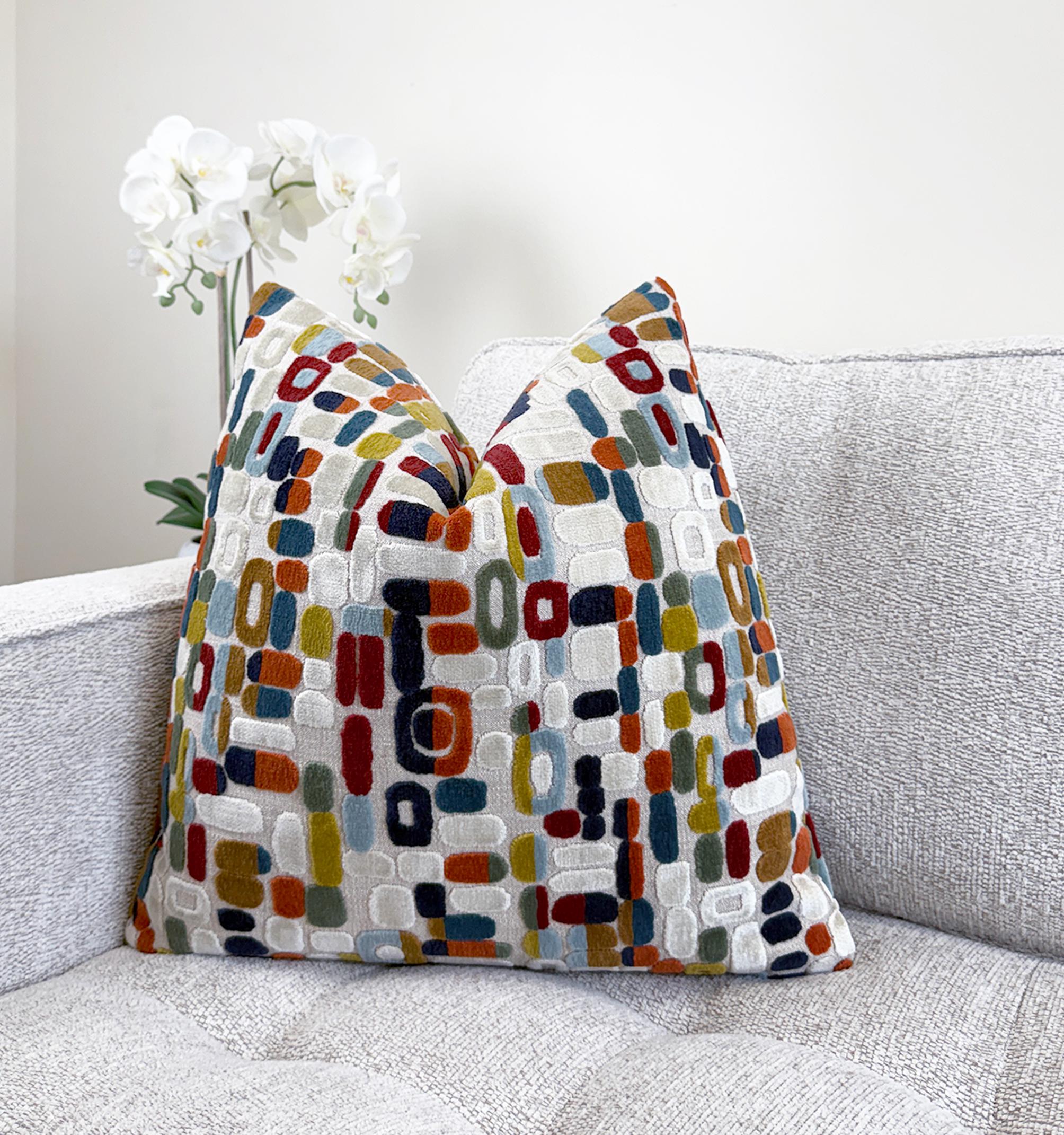 Multicolor Mosaic Geometric Velvet Pillow Cover - Image 4