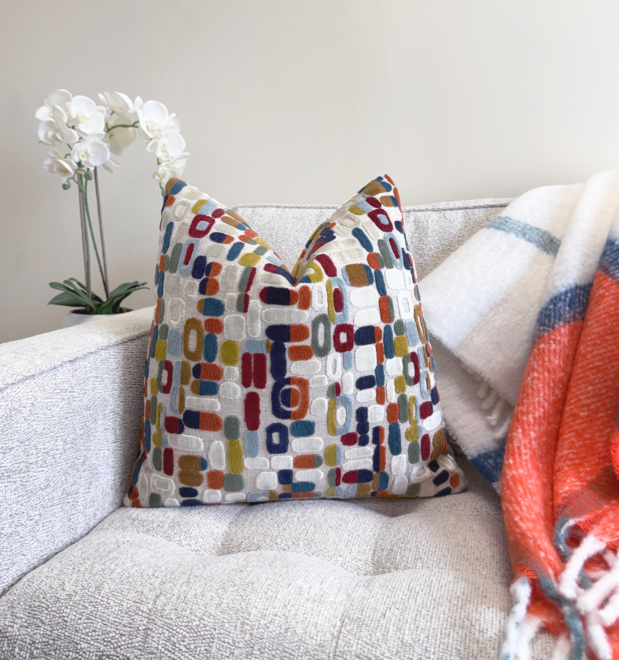 Multicolor Mosaic Geometric Velvet Pillow Cover - Image 6