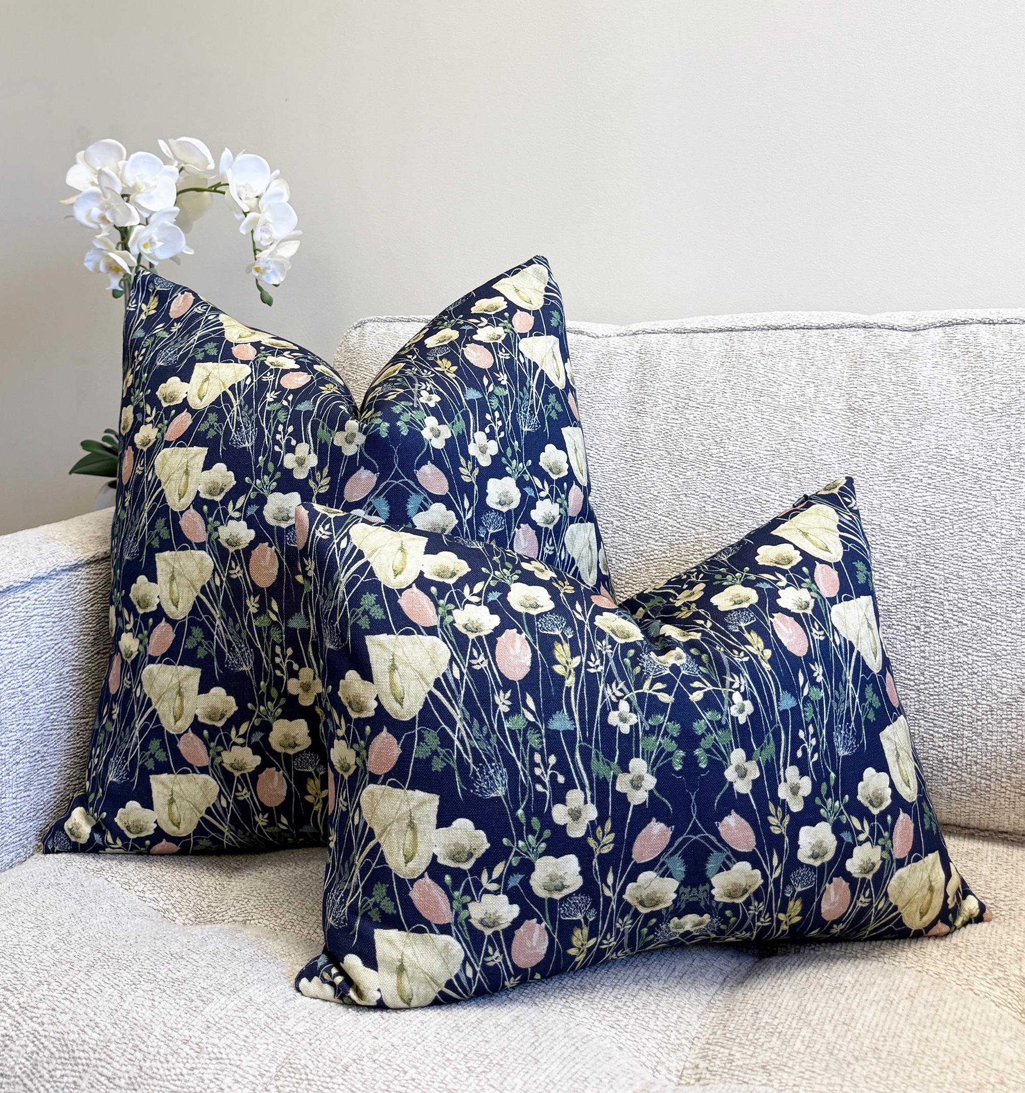 Navy Blue Wildflower Meadow Velvet Pillow Cover - Image 3