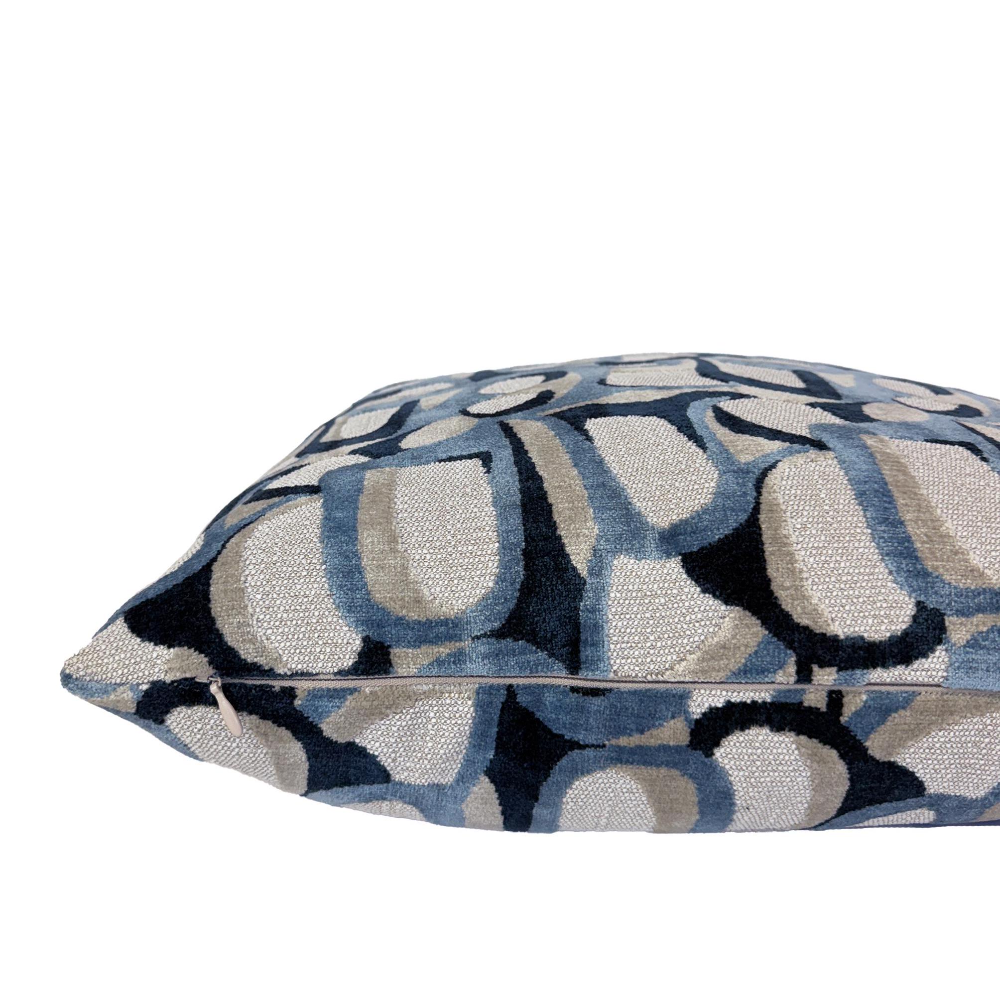 Blue Abstract Loop Geometric Velvet Pillow Cover - Image 3